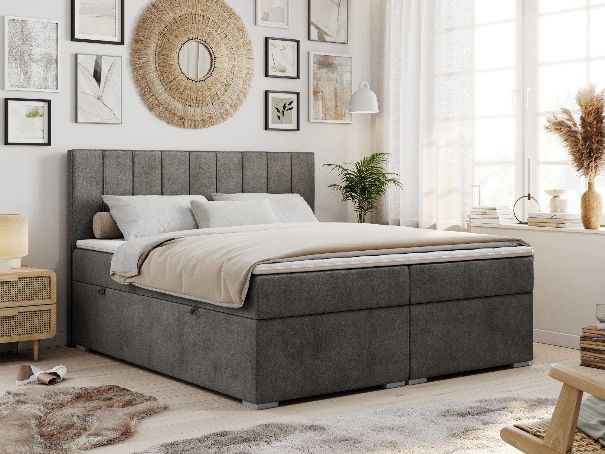 MKS MÖBEL Boxspringbett ALLY (Set, Packung, T30-Schaum, gepolsterte Kopfstü günstig online kaufen