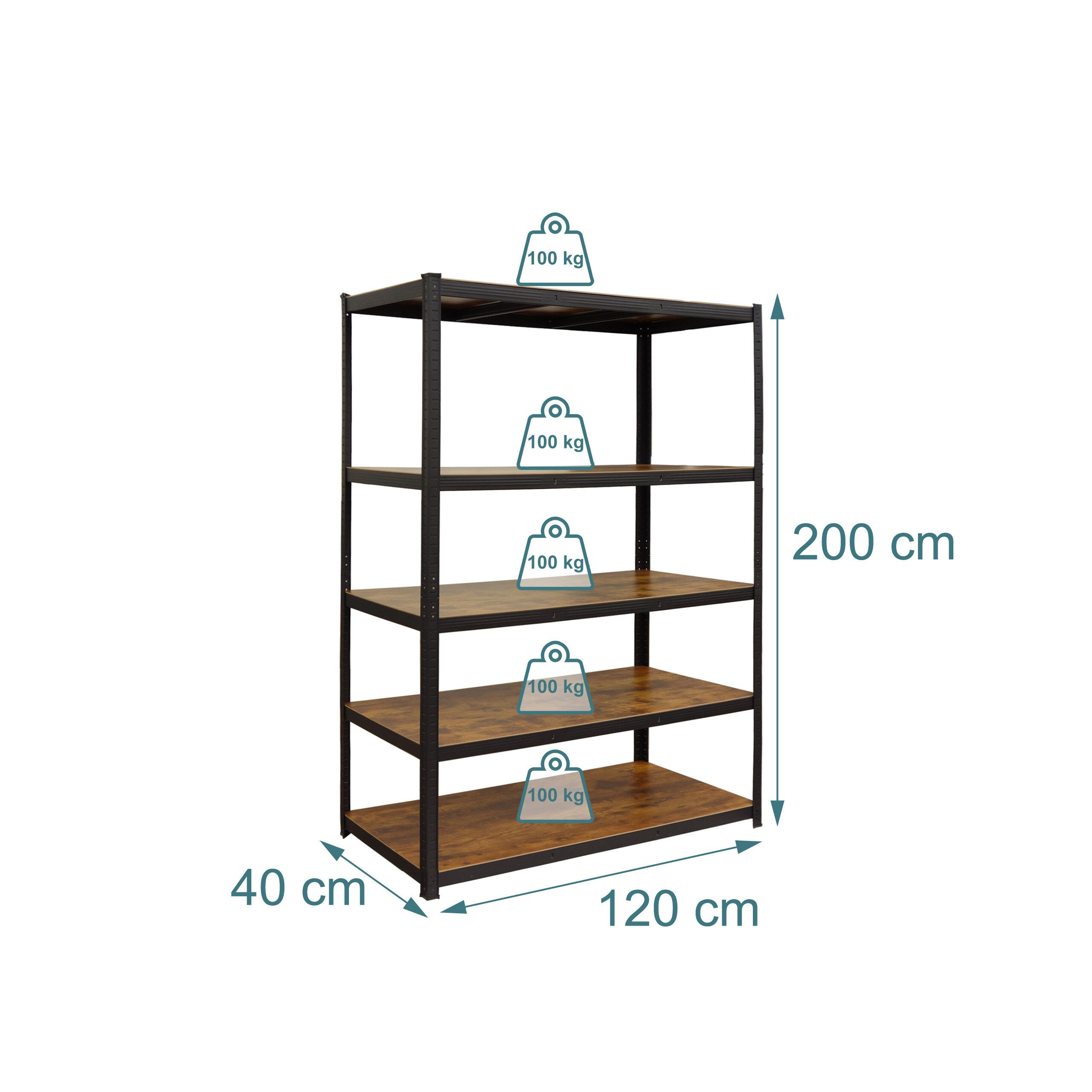 relaxdays Schwerlastregal Industrial 500 kg, 1-tlg., 40 x 120 x 200 cm – Bild 4 von 5