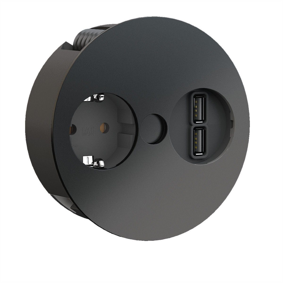 Bachmann TWIST 1x Schutzkontakt Einbau-Tischsteckdosenleiste (Kabellänge 2 m), Aderendhülsen, USB-Charger, Schutzkontaktmontagestecker, 931.131