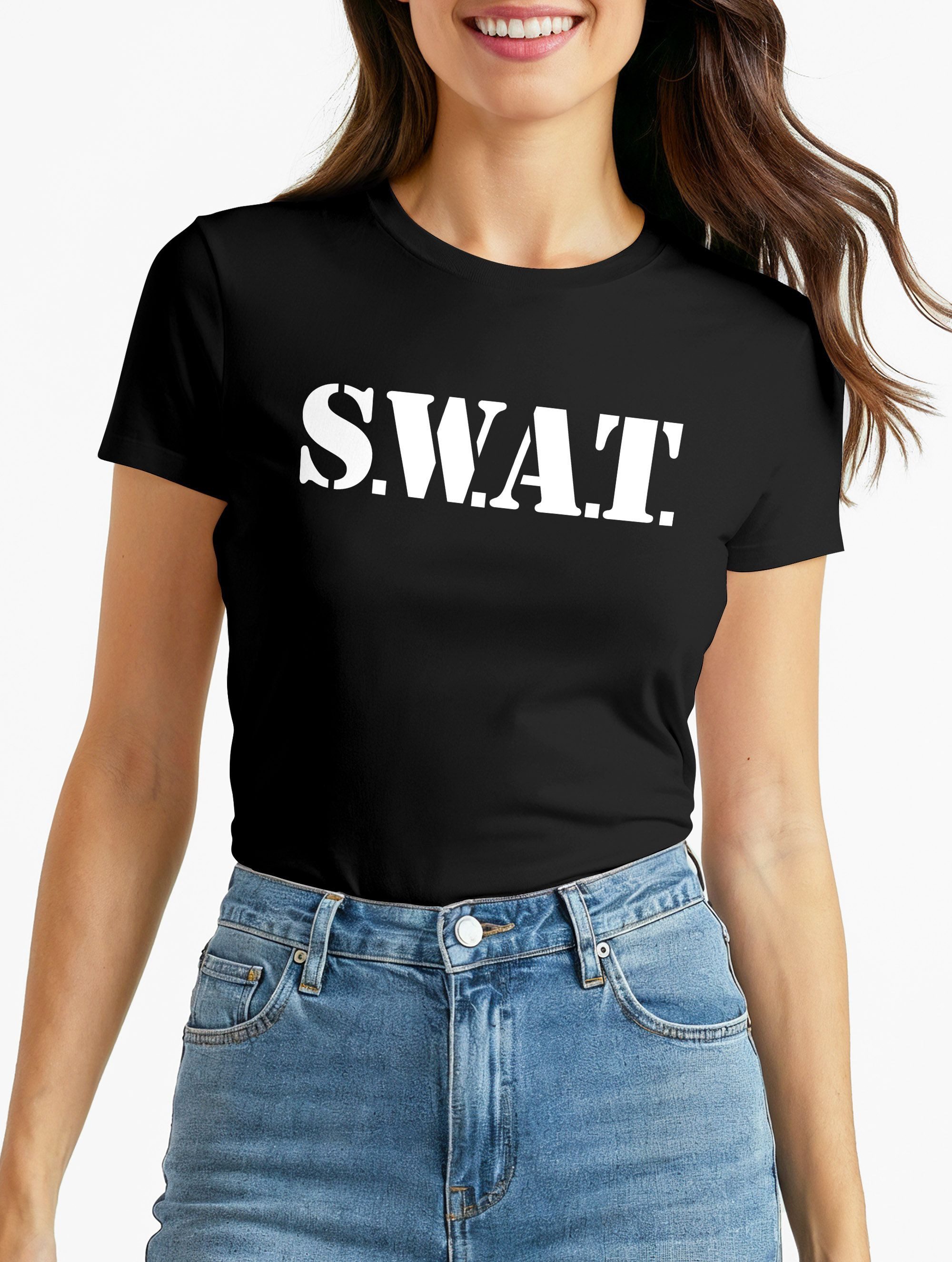 MoonWorks Print-Shirt Damen T-Shirt SWAT Shirt Faschings-Shirt Kostüm Verkl günstig online kaufen