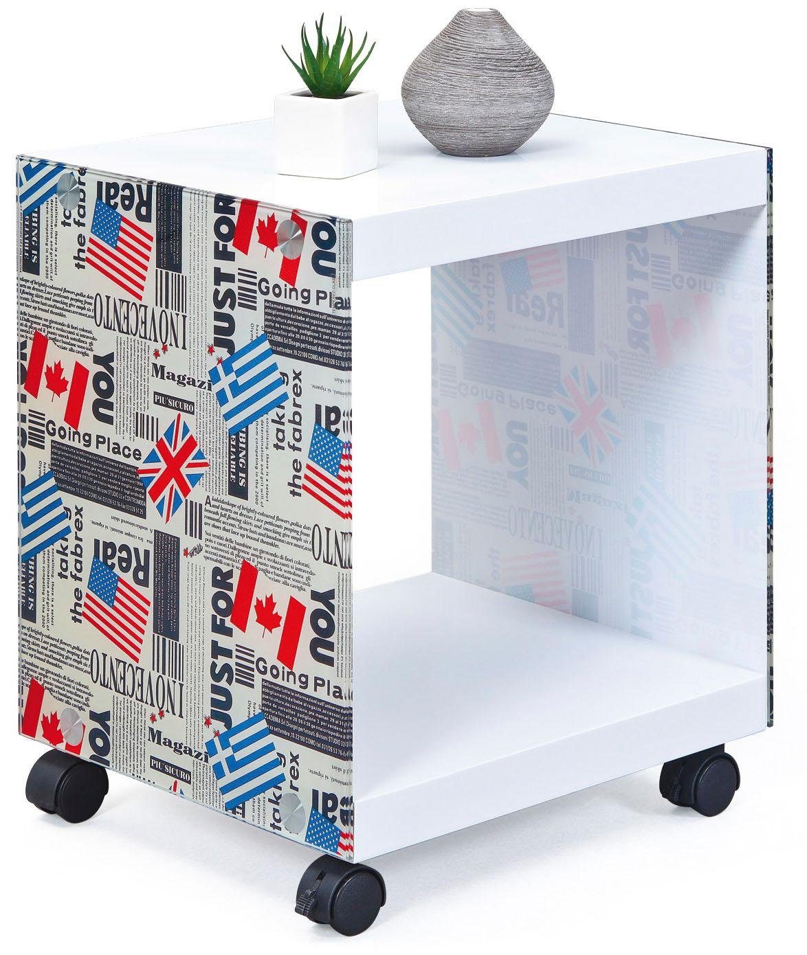 INOSIGN Beistelltisch Cube, mit gestalteten Glasseiten Motiv Flaggen