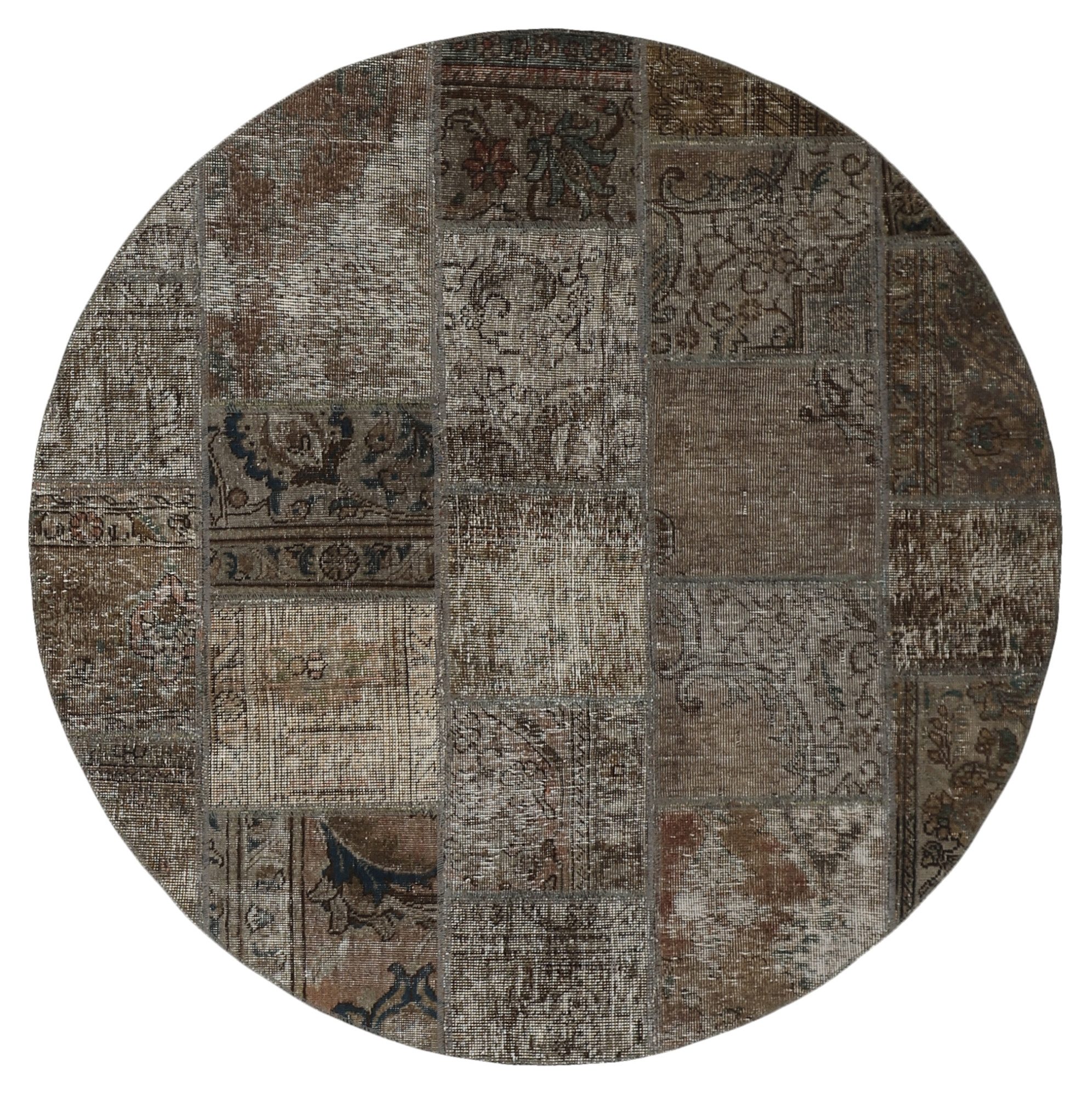 Wohnando Teppich MY-RUG Vintage Patch Work Floral & Ornamentiert 150x150cm, Rund, Höhe: 10 mm, Handgeknüpfter Teppich,Handgesponnene Wolle, mit Naturfarben gegärbt