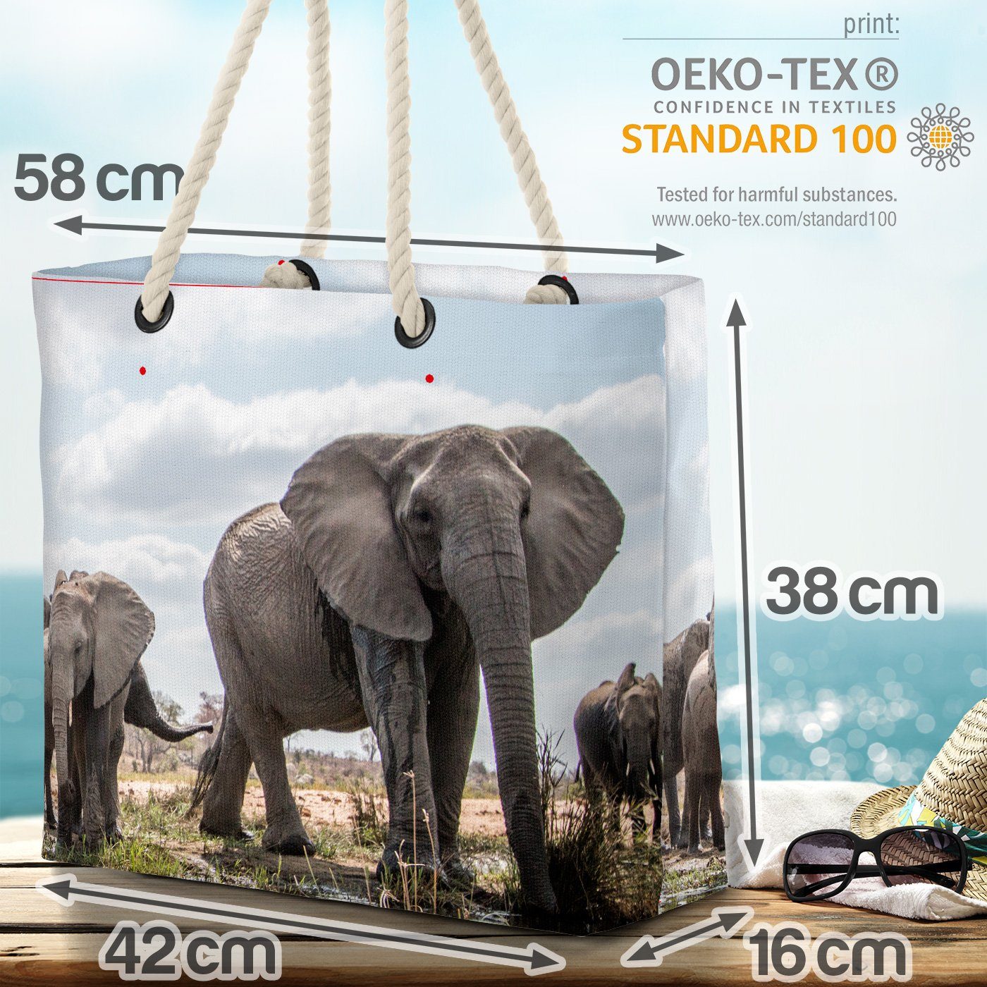 Beach Tiere (1-tlg), Strandtasche Safari Wasser Bag VOID Elefanten Steppe Zoo Dschungel Elefant Afrika
