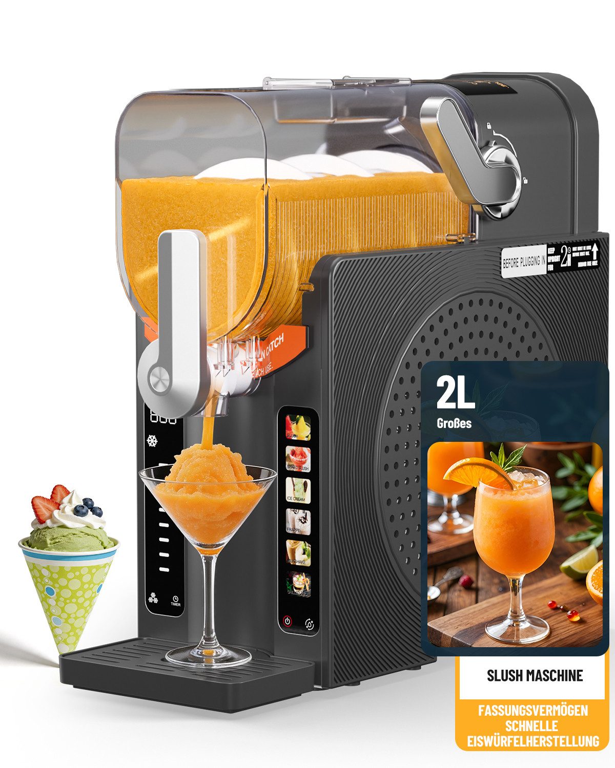 LOINTAIN Slush-Eismaschine 5-in-1 Einstellungen,Ohne Eis Benötigt, Selbstreinigung, 2L Slush Maschine für zu Hause, LED Display
