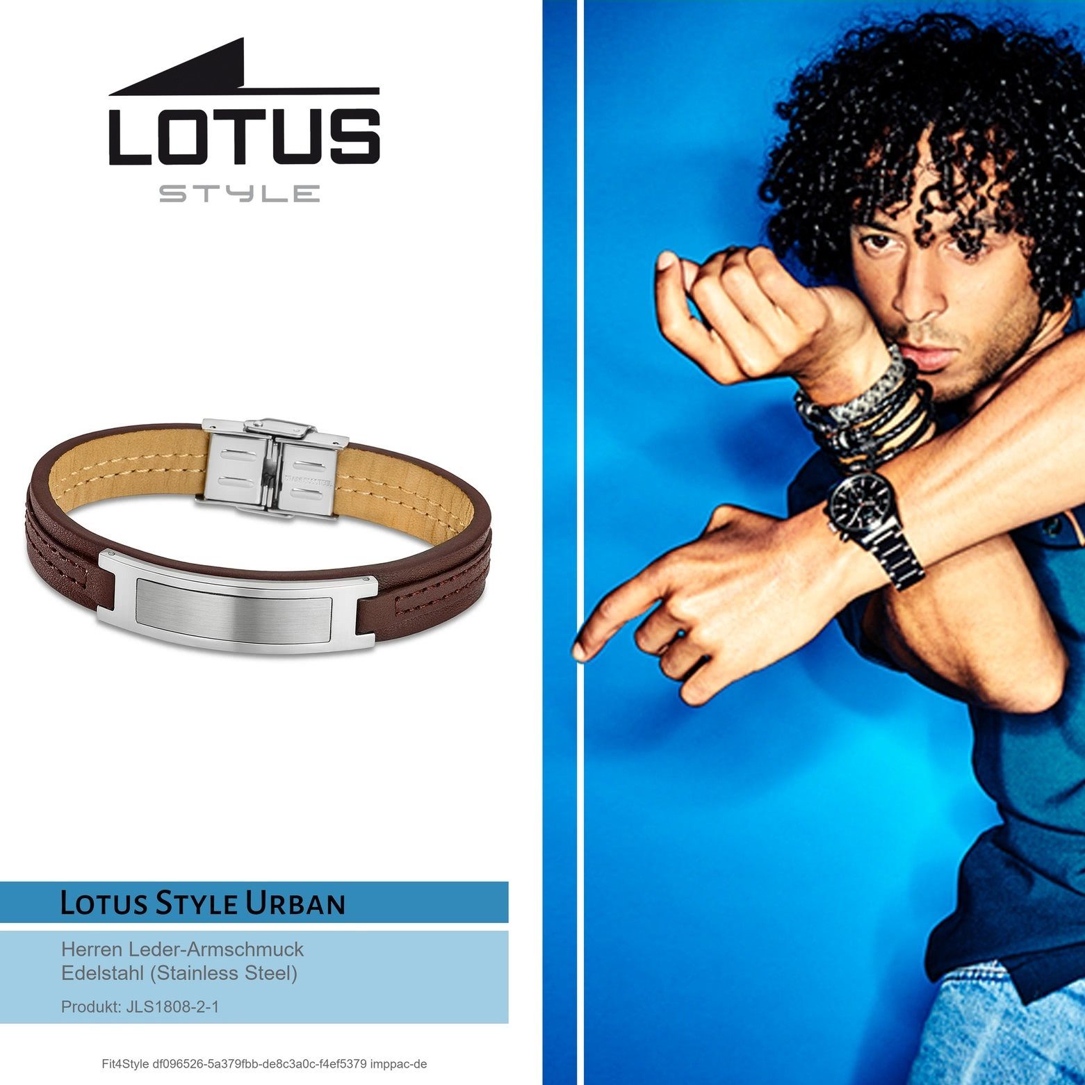 Style aus Style braun Armband (Stainless Armband Lotus (Armband), Herren Edelstahl silber Echtleder Lotus für Steel),