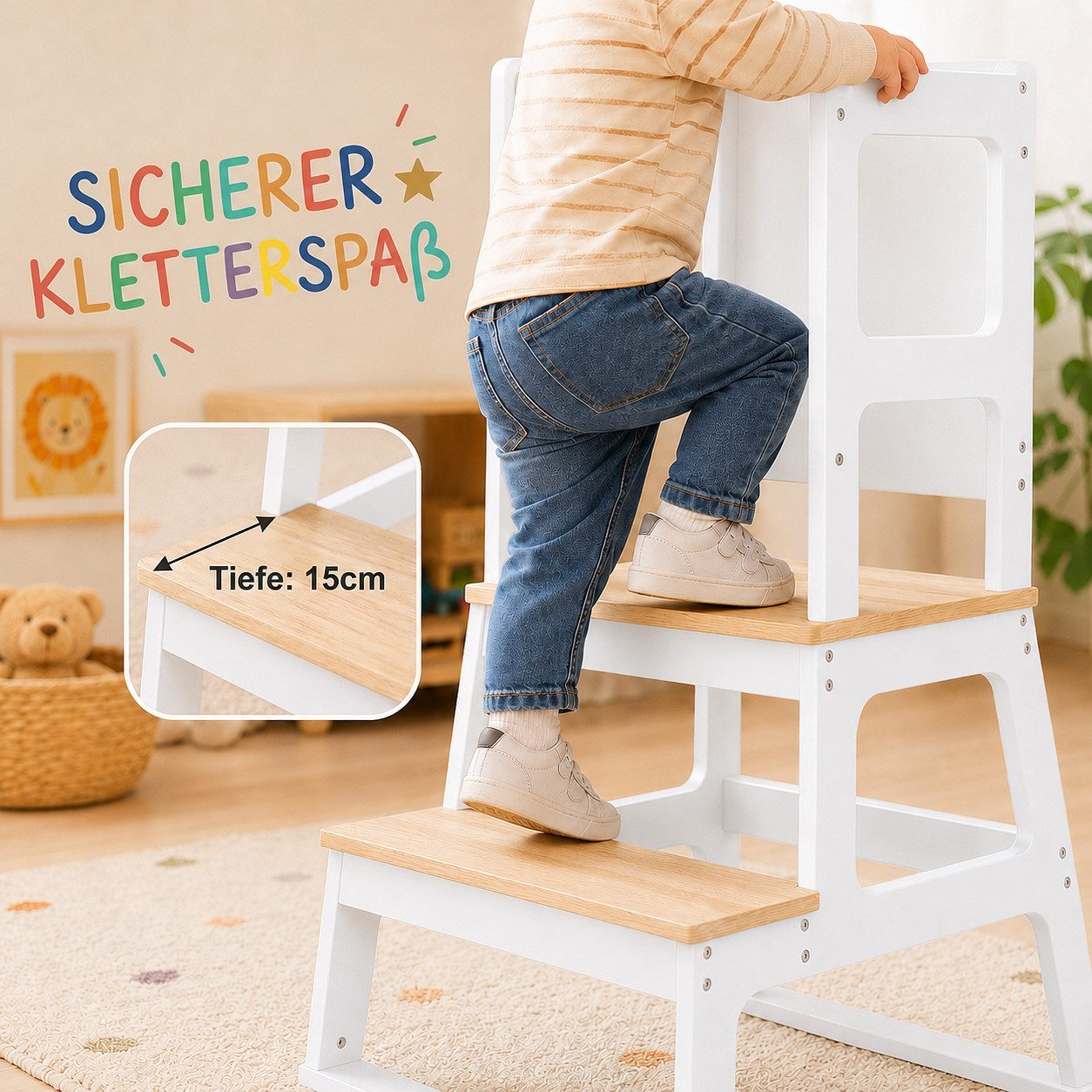 Baby Vivo Stehhilfe Lernturm aus Holz - Mit Tafel in Weiß