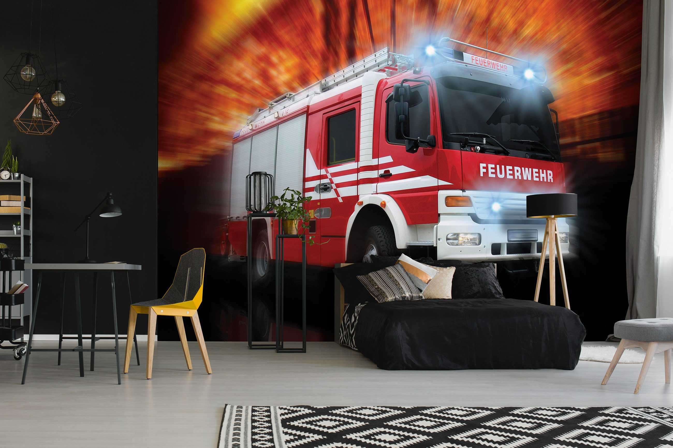 Vliestapete Jungenzimmer Kleister Glatt, Auto für Motivtapete, Babyzimmer Feuerwehr, Wallarena Tapete Vliestapete Wandtapete inklusive Feuerwehr Fototapete Jungen Vlies Kinderzimmer oder