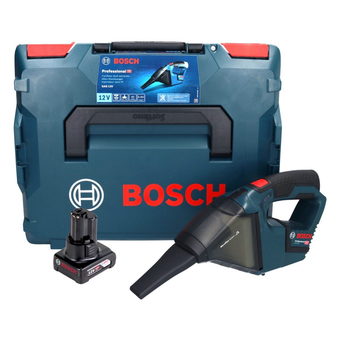 Bosch Professional Akku-Handstaubsauger GAS 12V Professional Akku Staubsauger 12 V 0,35 l + 1x Akku 6,0 Ah