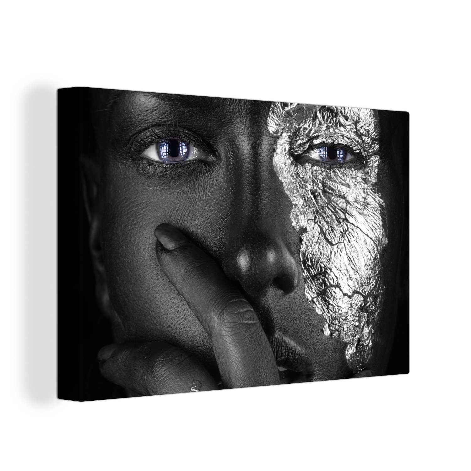 Leinwandbild silbernen blauen Dunkle Leinwandbilder, Akzenten, Augen OneMillionCanvasses® cm 30x20 St), Aufhängefertig, Frau (1 Wanddeko, mit Wandbild und