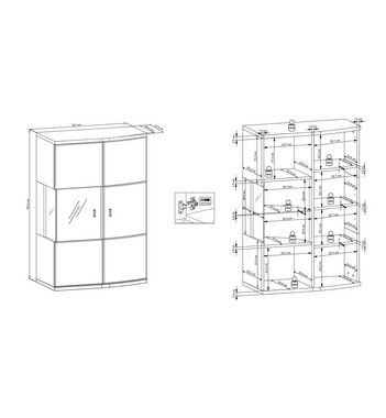 58 aufm Kessel Hängeschrank Hängevitrine Jacinthe 70x103x37 Eiche/Anthrazit/Grau Hochglanz 10190 (Sparset, 1-St) Türen mit Selbsteinzug und Dämpfung