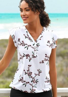 LASCANA Shirttop (2er-Pack) mit kleinen Flügelärmelchen und floralem Druck