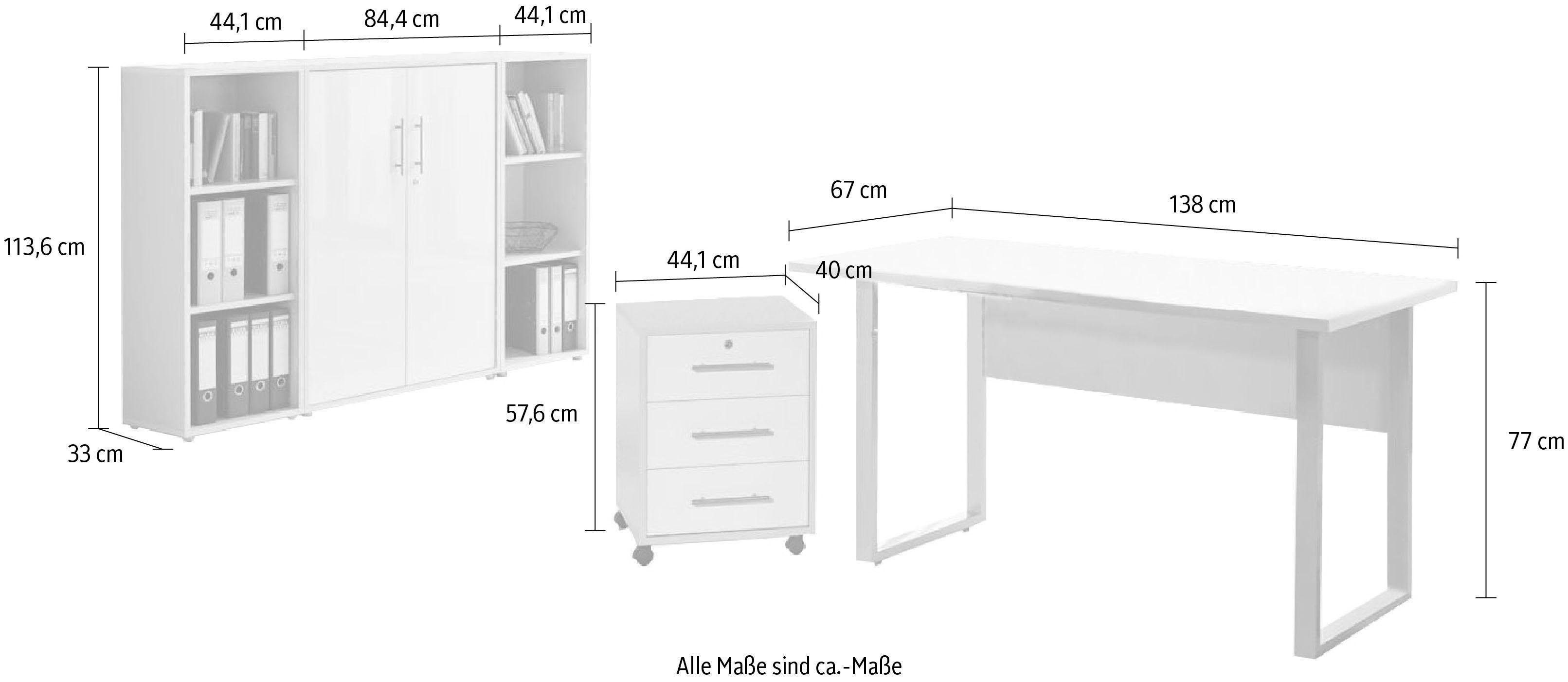 Möbel Weiß BMG Kombi 2 HG Mini Lichtgrau/ Büro-Set Tabor