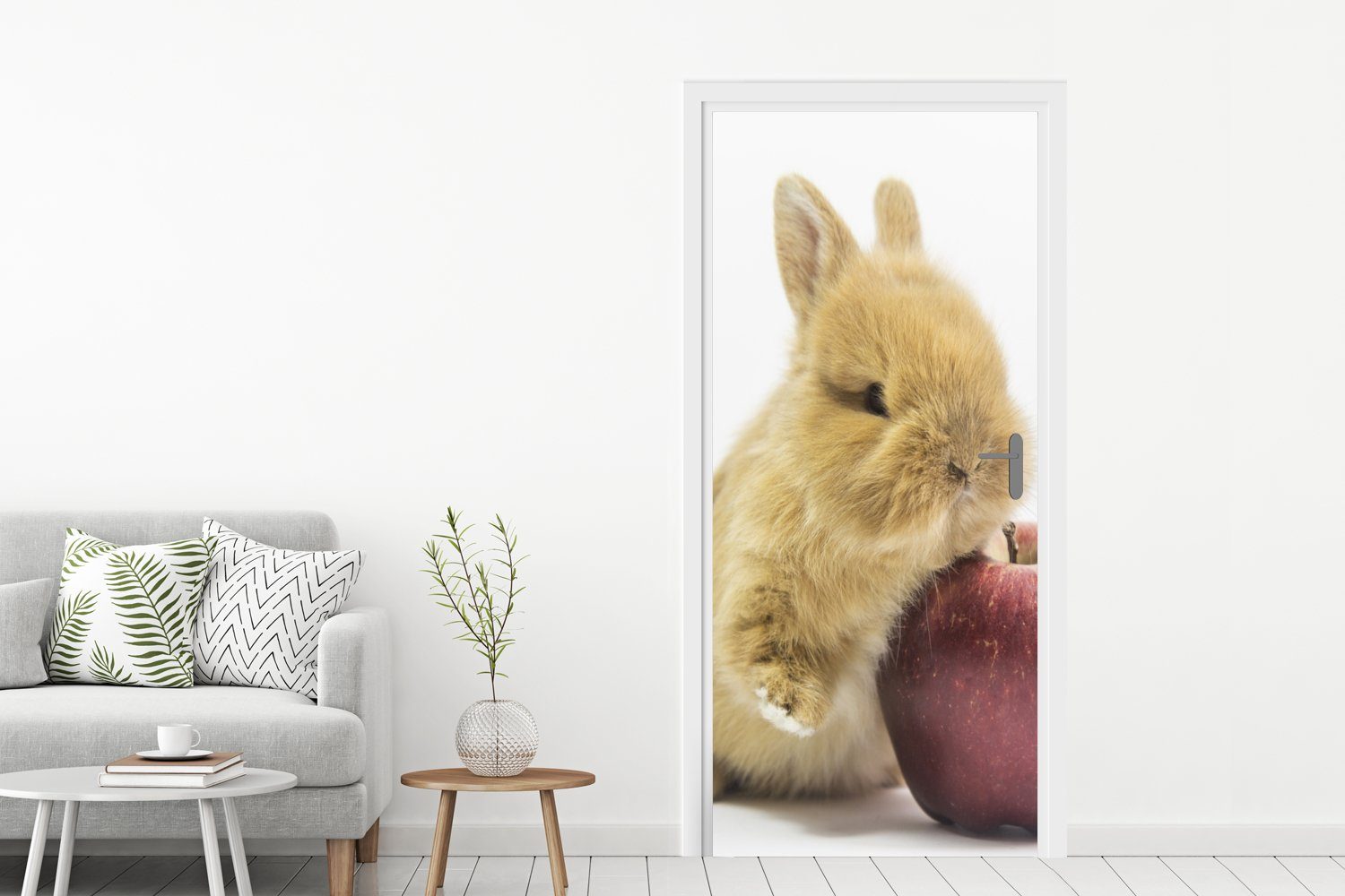 MuchoWow - bedruckt, St), (1 Türtapete Fototapete Türaufkleber, Apfel, - Kaninchen für Matt, cm Tür, Baby 75x205