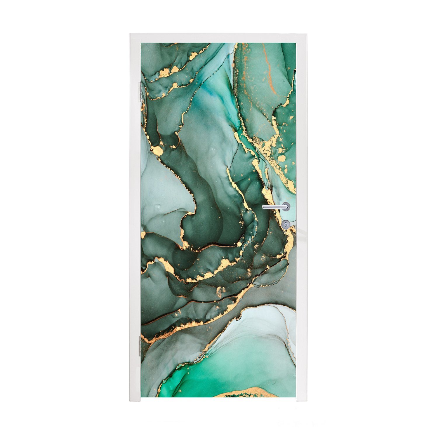 MuchoWow Türtapete Gold - Marmor - Grün - Luxus - Marmoroptik - Grau, Matt, bedruckt, (1 St), Fototapete für Tür, Türaufkleber, 75x205 cm