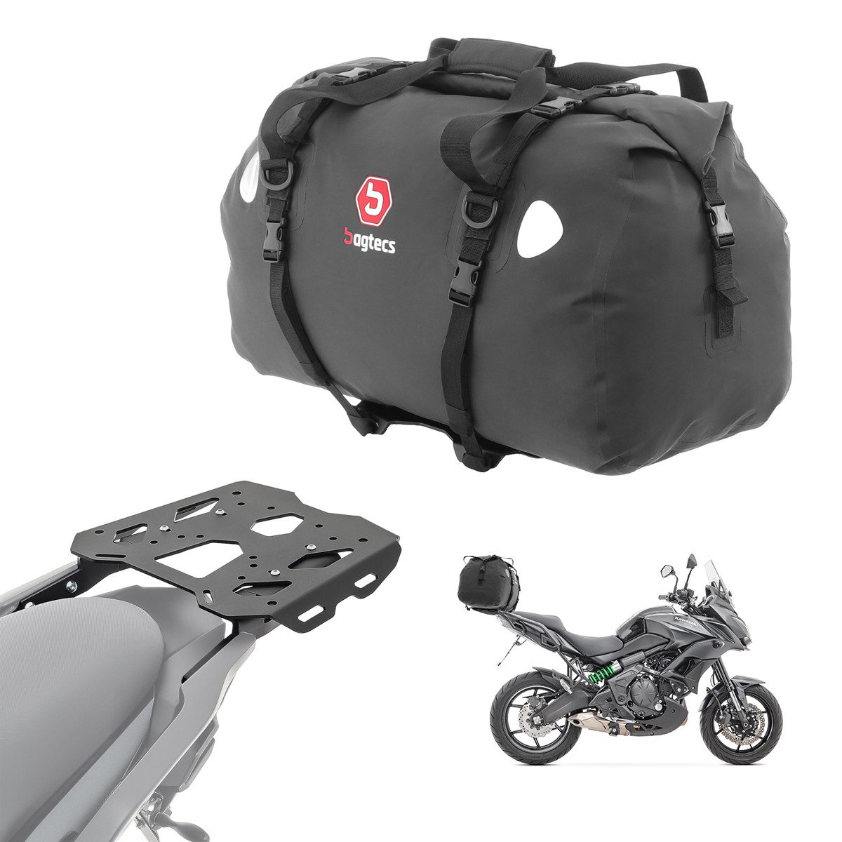 Bagtecs Topcase Set Gepäckbrücke + Hecktasche für Kawasaki Versys 650 14-26 XF60