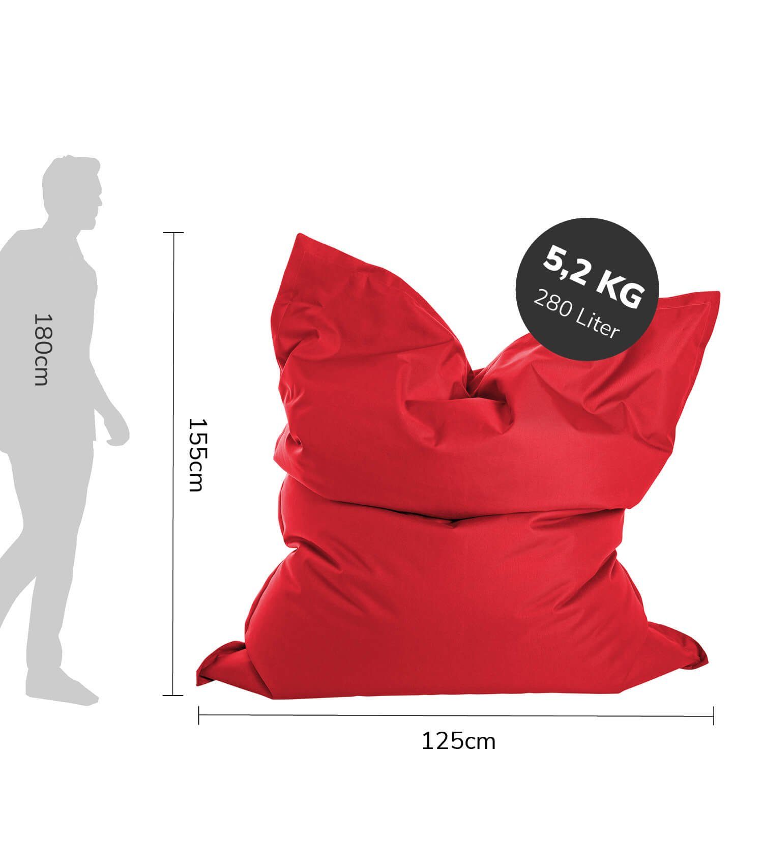 Bean Sitzkissen, Der Schutzhülle), (mit Bodenkissen, XXL, Große Liegekissen Bag Riesen Sitzsack Rot mokebo in