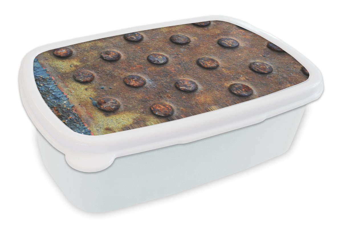 MuchoWow Lunchbox Industriell - Diamantplatte - Rost, Kunststoff, (2-tlg), Brotbox für Kinder und Erwachsene, Brotdose, für Jungs und Mädchen weiß