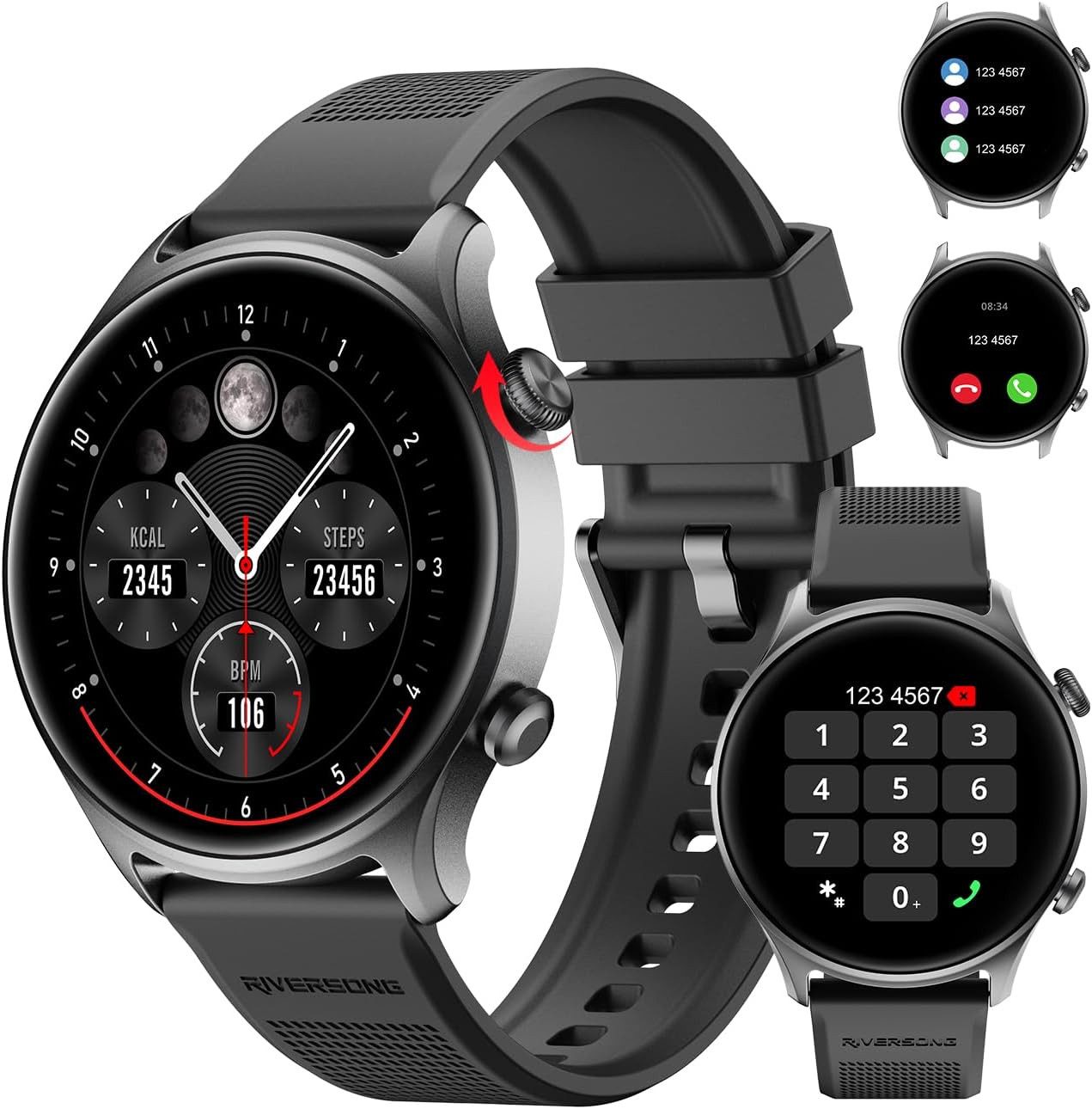 RIVERSONG Motive 7C Smartwatch (3,8 cm, android ios), Smartwatch mit Anruf Funktion Fitness Tracking und 1,52 Zoll Display