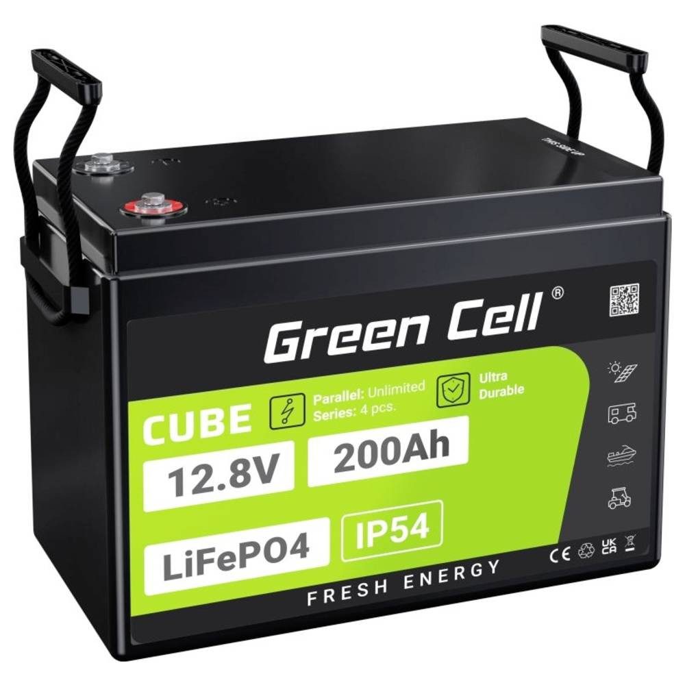 Green Cell Akku 200Ah 12.8V 2560Wh Lithium-Eisen-Phosphat Batterie Akku, Schraubkontakt