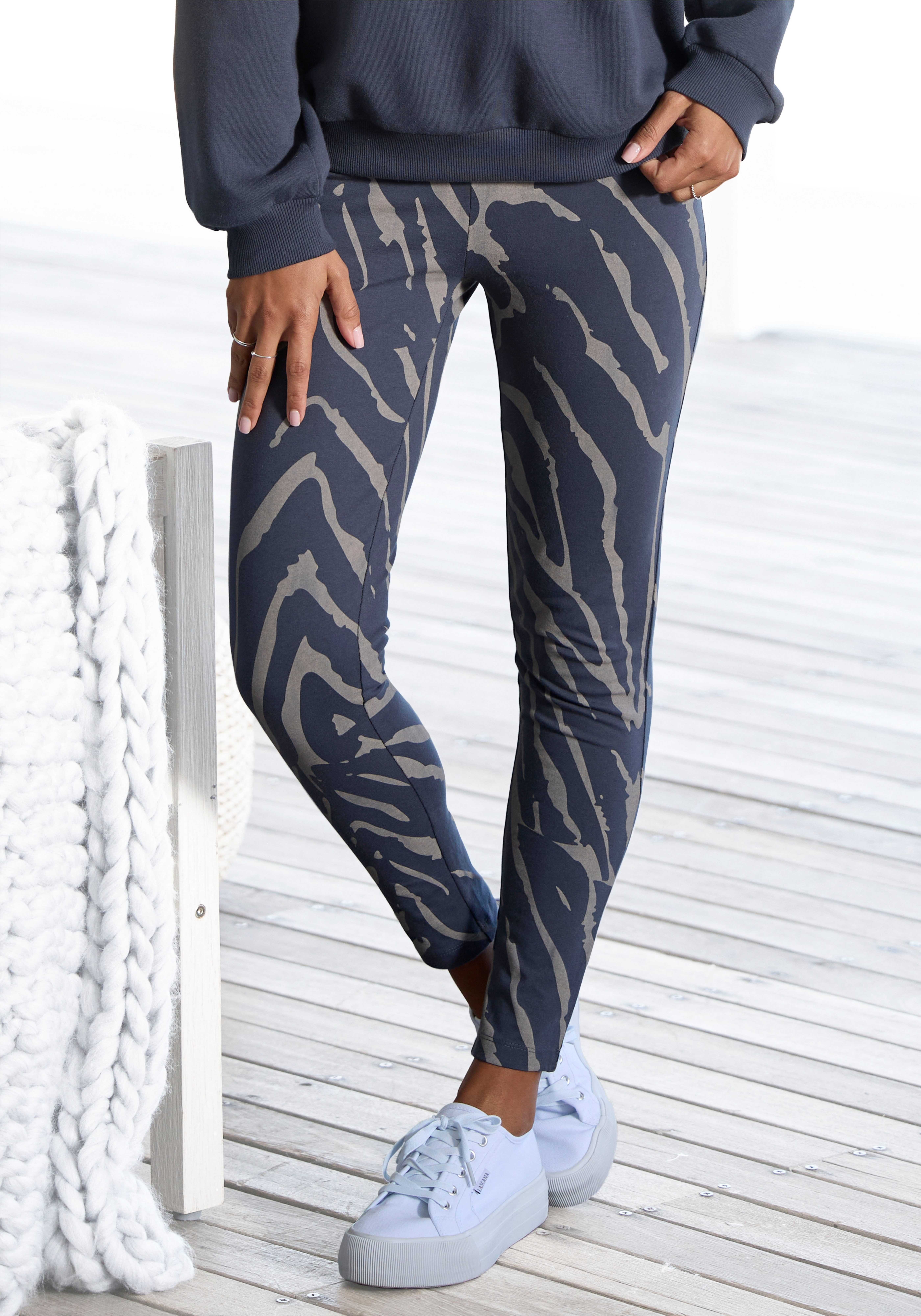 LASCANA Leggings -Loungehose mit Zebramuster und breitem Bund, Loungewear dunkelgrau-taupe
