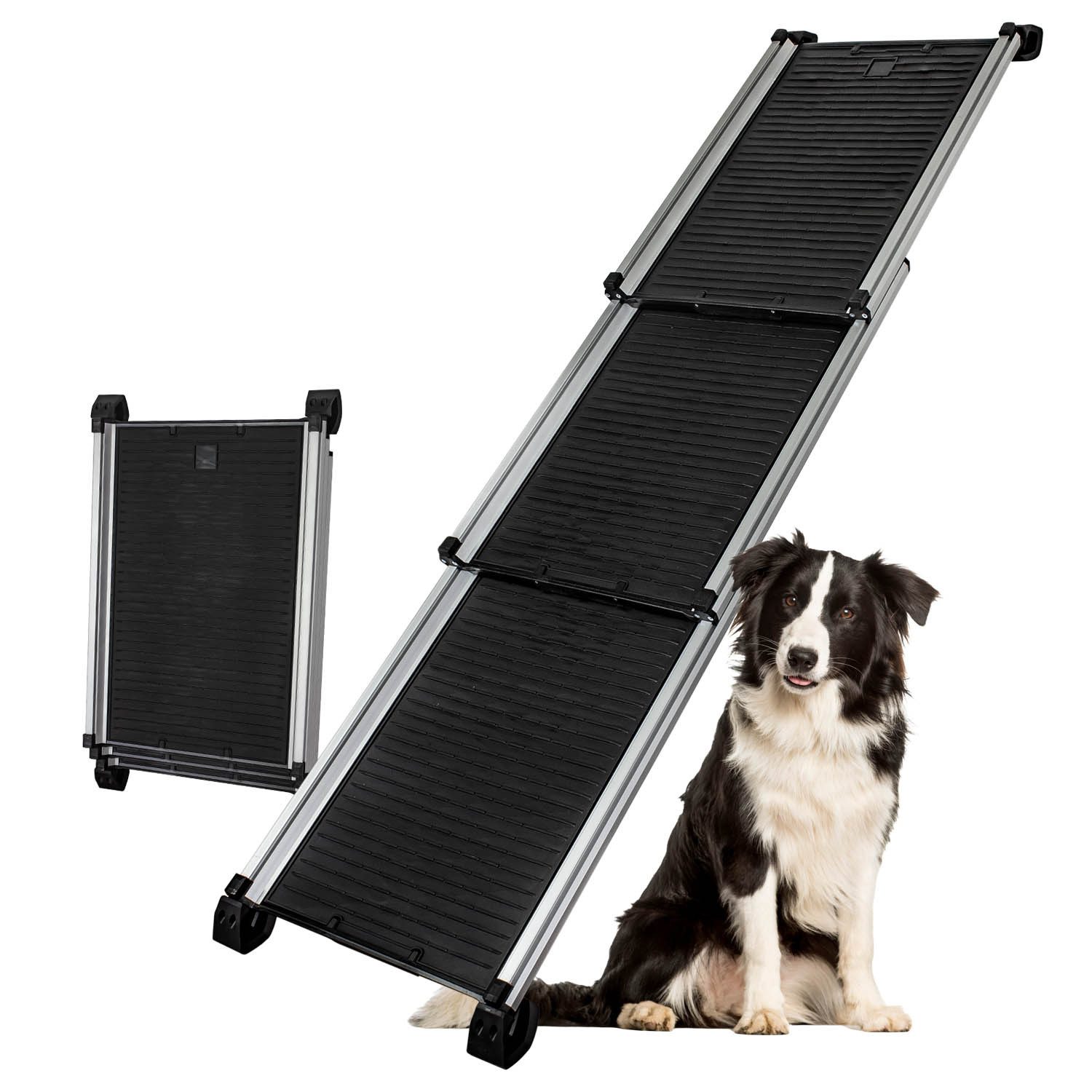 Petigi Hunderampe Teleskop Hunderampe Ausziehbar Aluminium Hunde Rampe rutschfest 90 kg