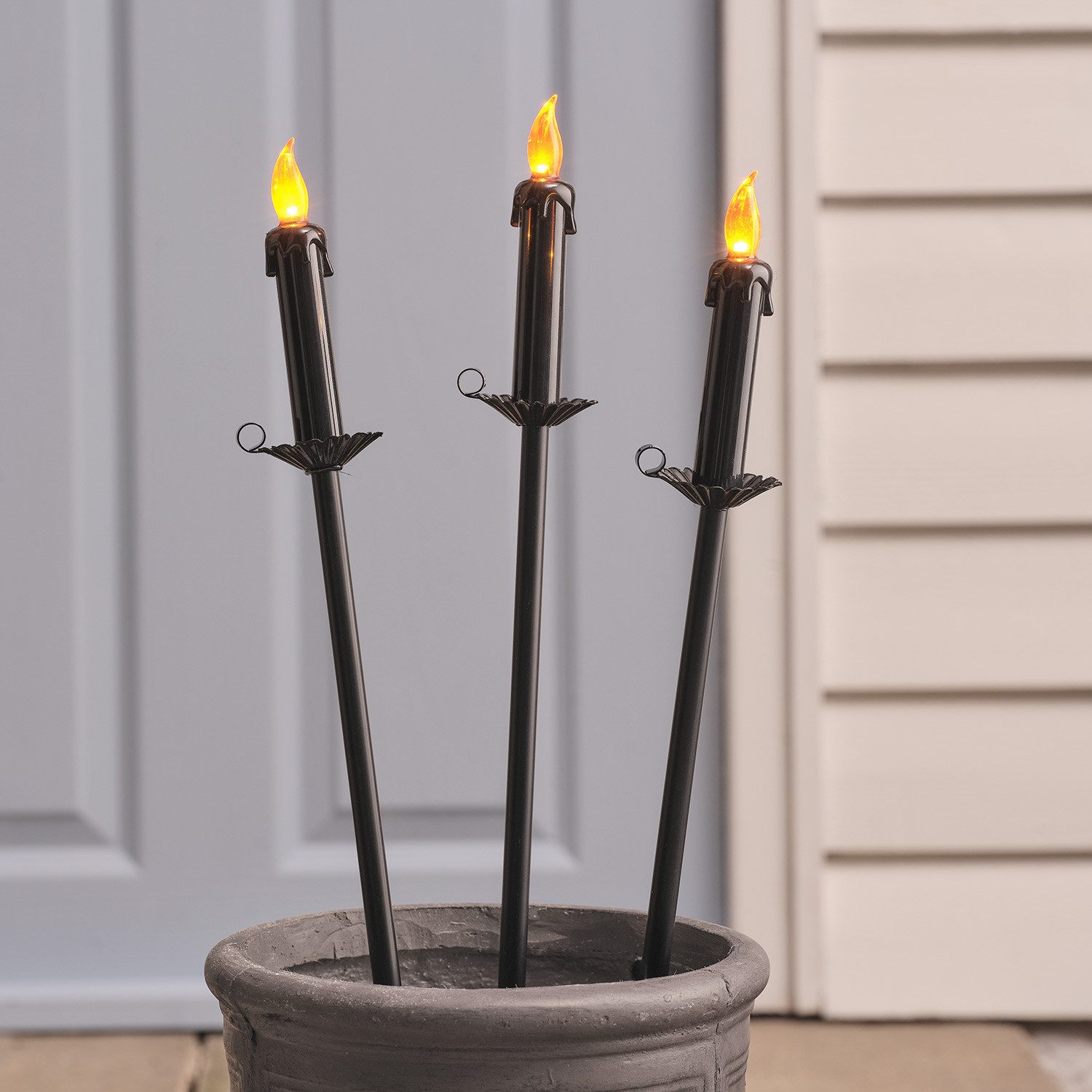 Lights4fun LED Gartenleuchte 3er Set Halloween LED-Gartenstecker in Kerzenoptik mit Timer