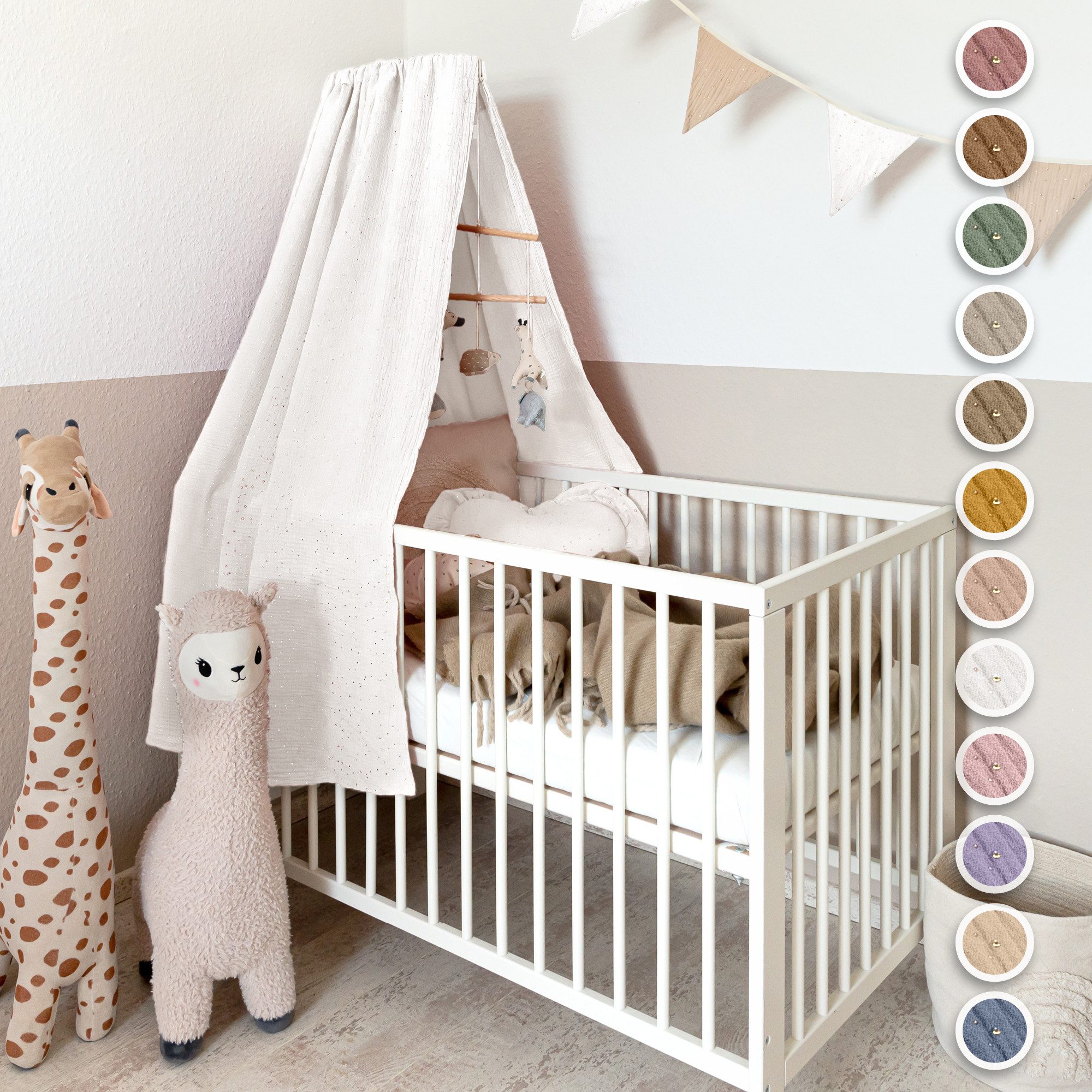 lilimaus Betthimmel Babybett Himmel Gold aus Musselin - handgenähter Baldachin (1-tlg), Betthimmel mit Gold-Details - weich & sanft zu zarter Babyhaut