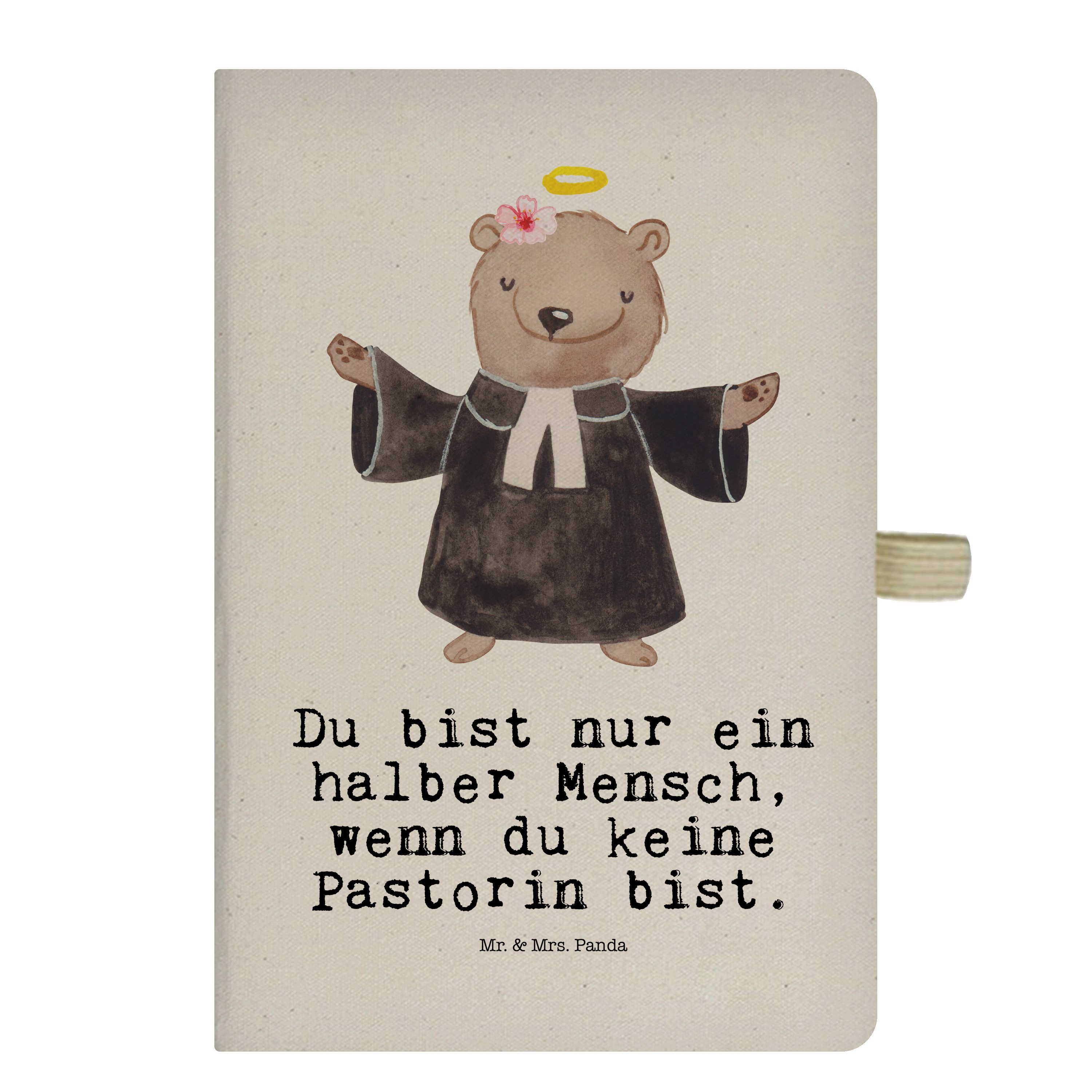 Mr. & Mrs. Panda Notizbuch Pastorin mit Herz - Transparent - Geschenk, Schreibheft, Schenken, Pr Mr. & Mrs. Panda