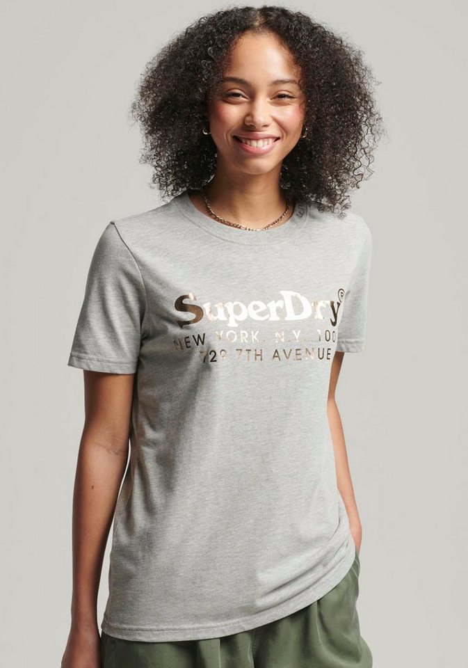 Superdry Kurzarmshirt mit Metallic Print, Rundhalsausschnitt