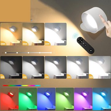 AKKEE LED Wandleuchte Wandleuchten Akku Wandlampe mit Fernbedienung & Touch Control, 3 Farbmodi und 5 Helligkeitsstufen Dimmbare, 360° Drehbare, LED fest integriert, Warmweiß, Wandlampe für Wohnzimmer Schlafzimmer Badezimmer Flur