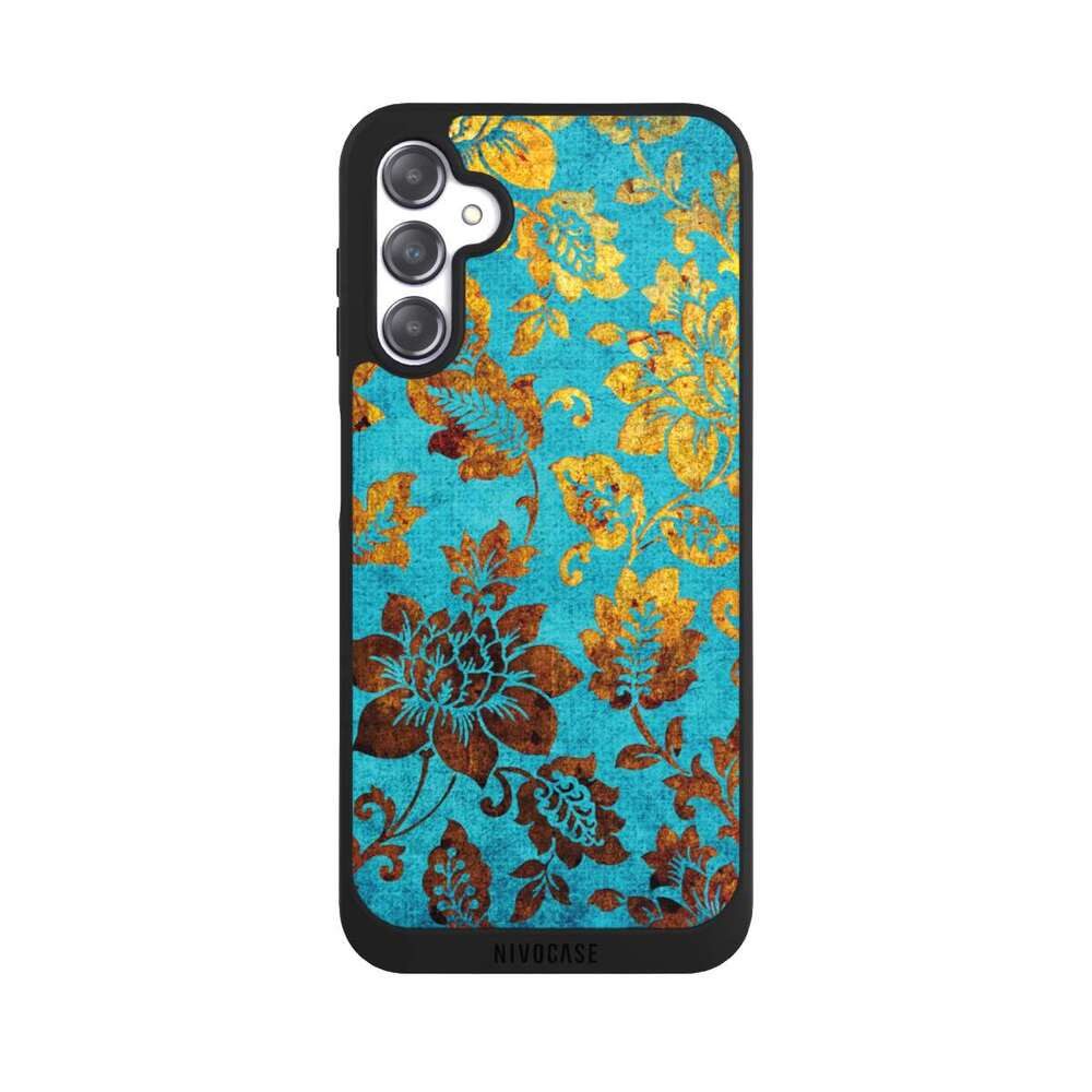 NIVOCASE Handyhülle Vintage Ornamente Blumen Blue Vintage, Samsung Galaxy A14 5G Handyhülle Hülle NIVOpure Case Schwarz