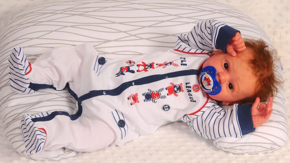 BABY-LAMA Strampler Einteiler in weiß blau gestreift mit Tiere Overall Baby Romper aus reiner Baumwolle, 62 68 74 80 86