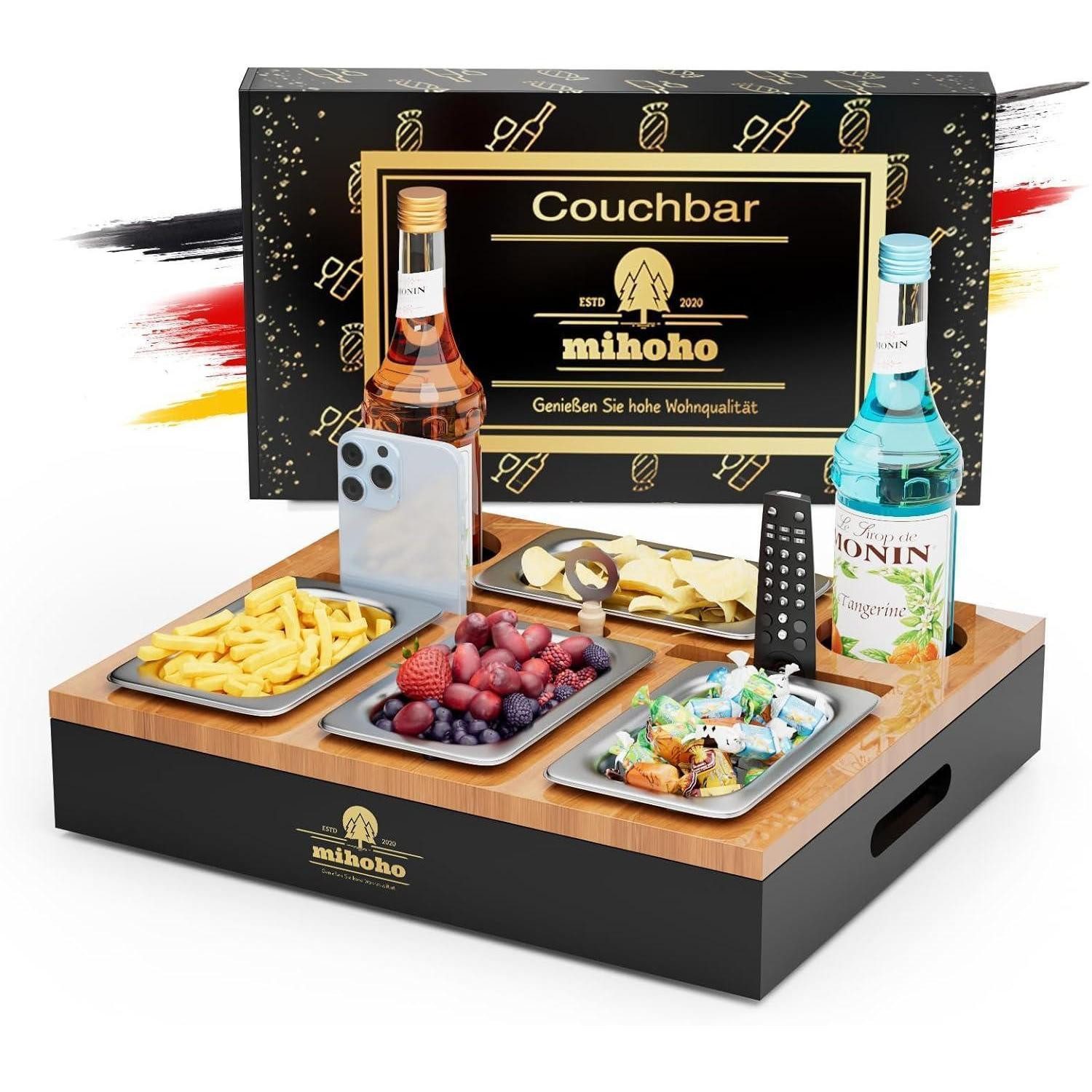LuxusKollektion Couchtisch Couchbar Sofatablett Holz Snackschalen Biergeschenke Männer Schwarz