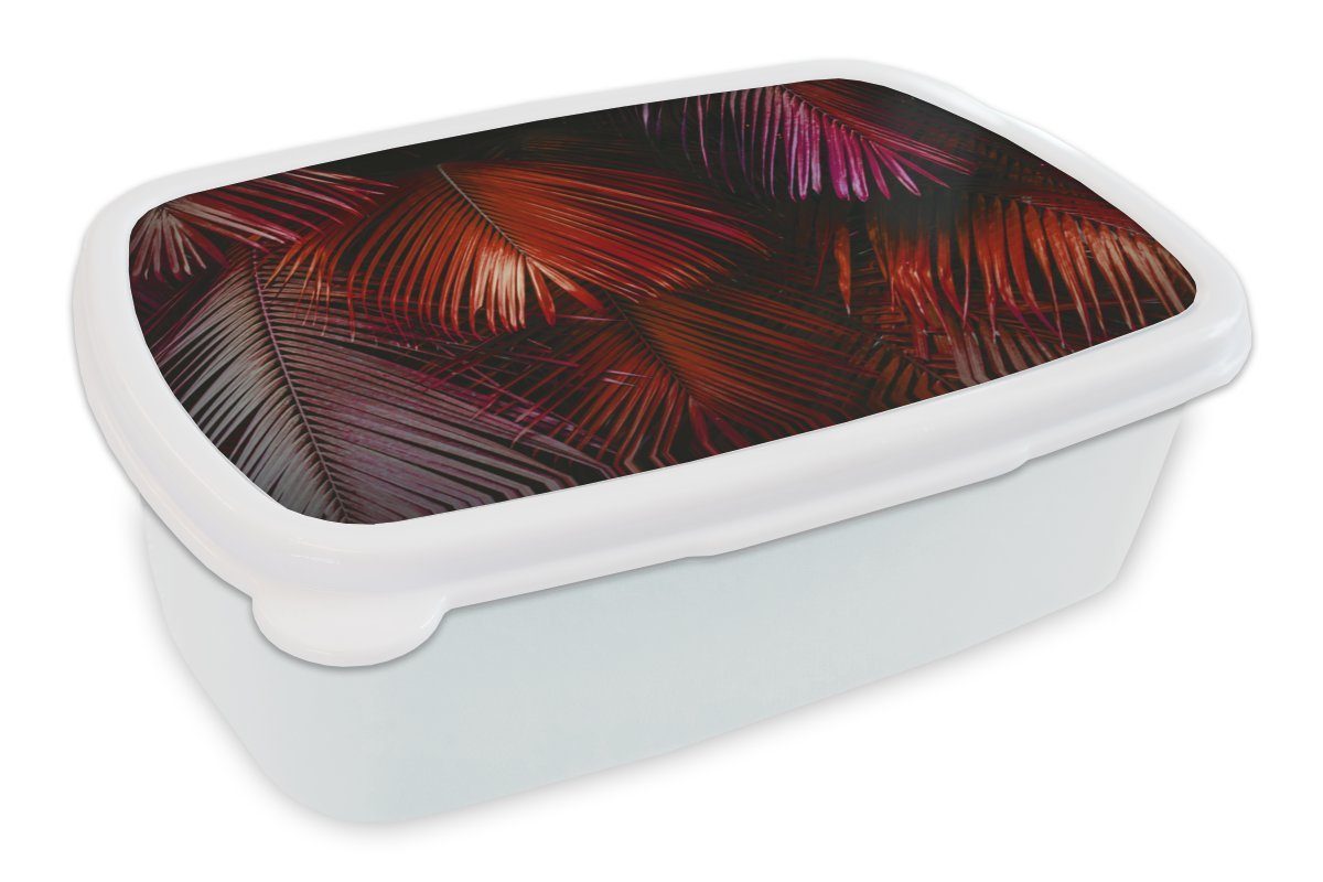 Brotbox - Dschungel Lunchbox und Kunststoff, Brotdose, (2-tlg), MuchoWow Erwachsene, weiß für Rot, Mädchen und Palmenblatt Jungs für Kinder -