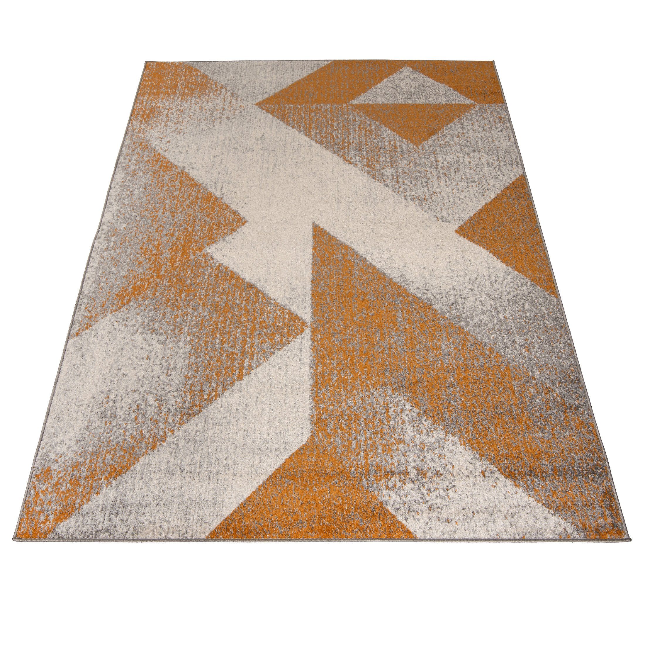 farbe Geometrisch Kurzflor Mazovia, Kurzflor, Teppich Grau Orange 170 Fußbodenheizung, 7 mm, Modern - x cm, für Geeignet Designteppich Höhe 120 Muster