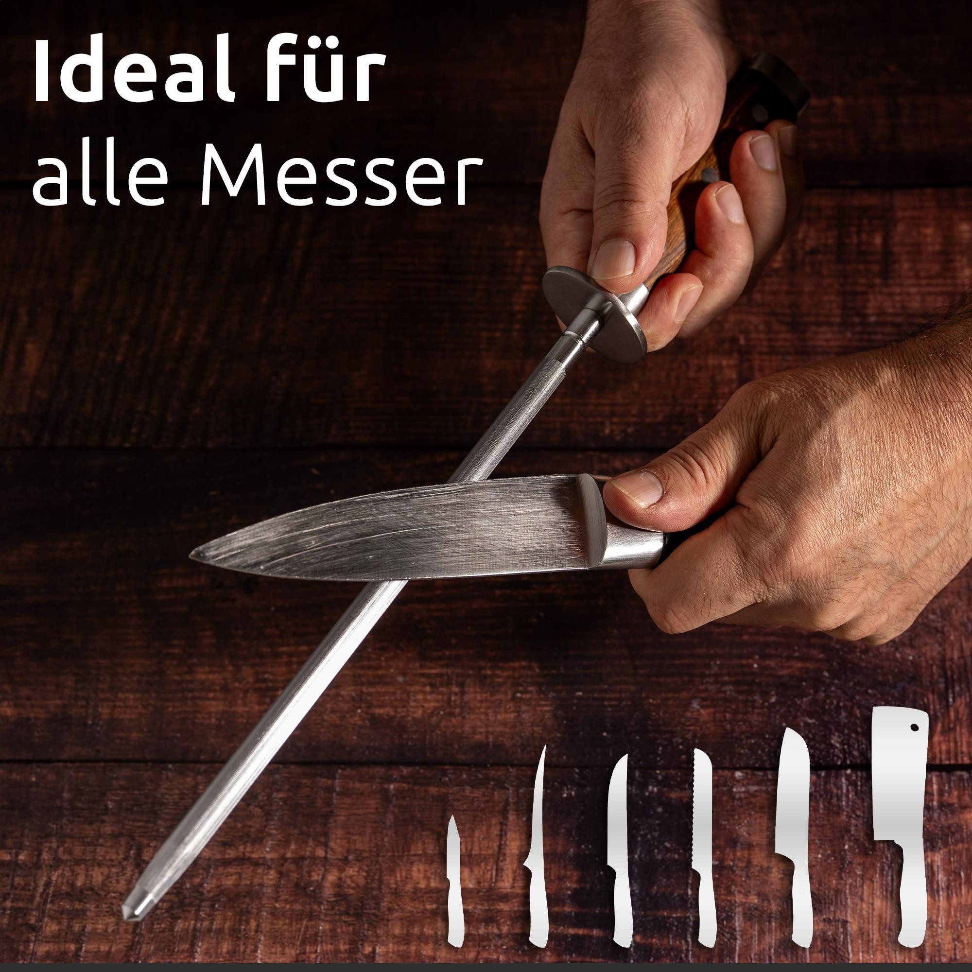 ECENCE Wetzstab Premium Wetzstahl (65 HRC) - Messerschärfer aus gehärtetem Edelstahl