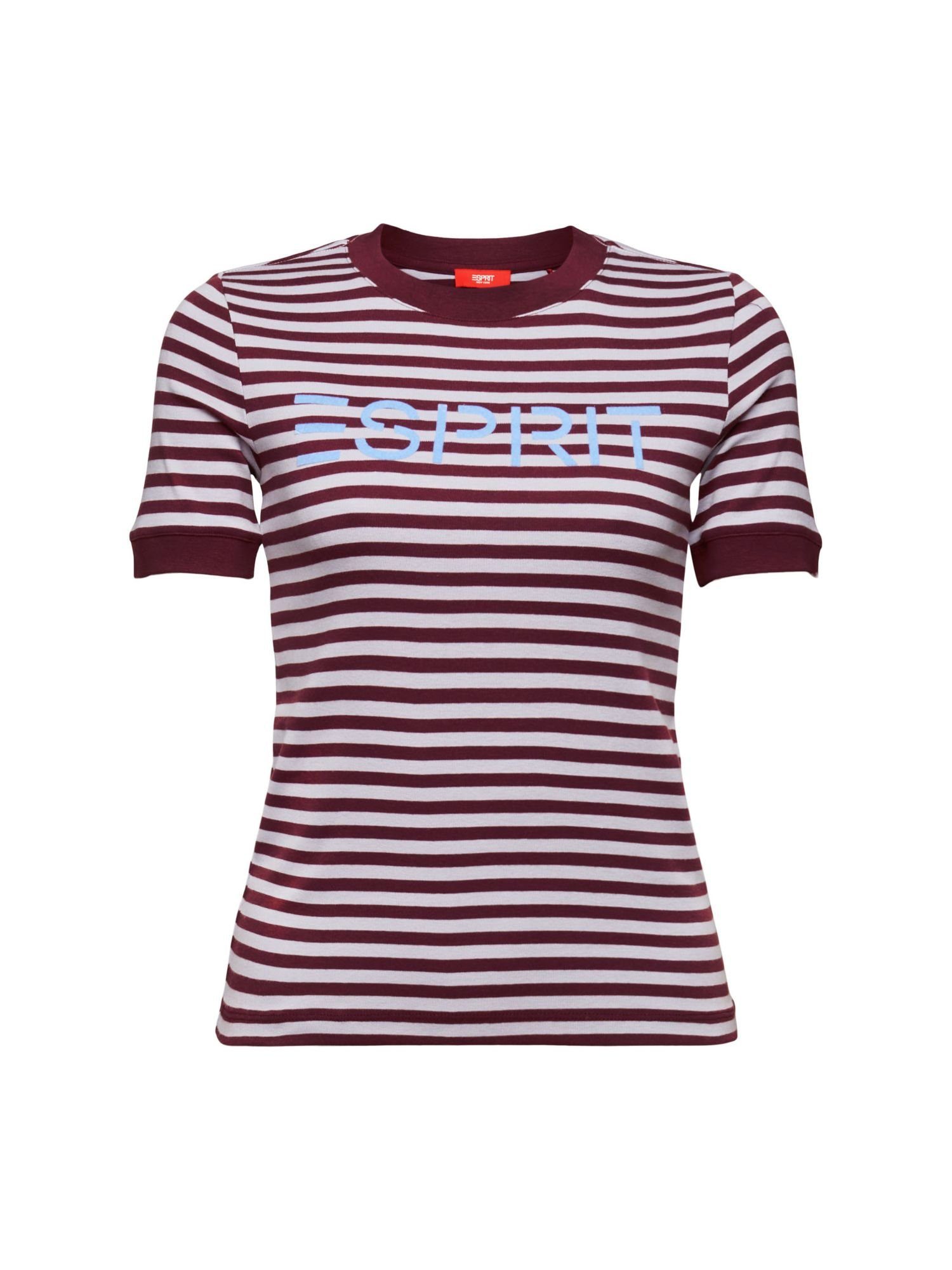 Esprit T-Shirt Gestreiftes Baumwoll-T-Shirt mit Logo-Print (1-tlg) BORDEAUX RED