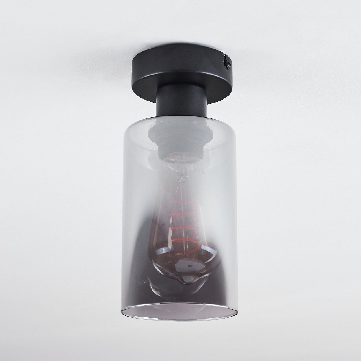 Schirm Deckenlampe Deckenleuchte Glas, moderne E27 in Schwarz/Rauchfarben, 1 aus Retro/Vintage-Design aus Metall/Glas hofstein ohne Leuchtmittel, mit x im