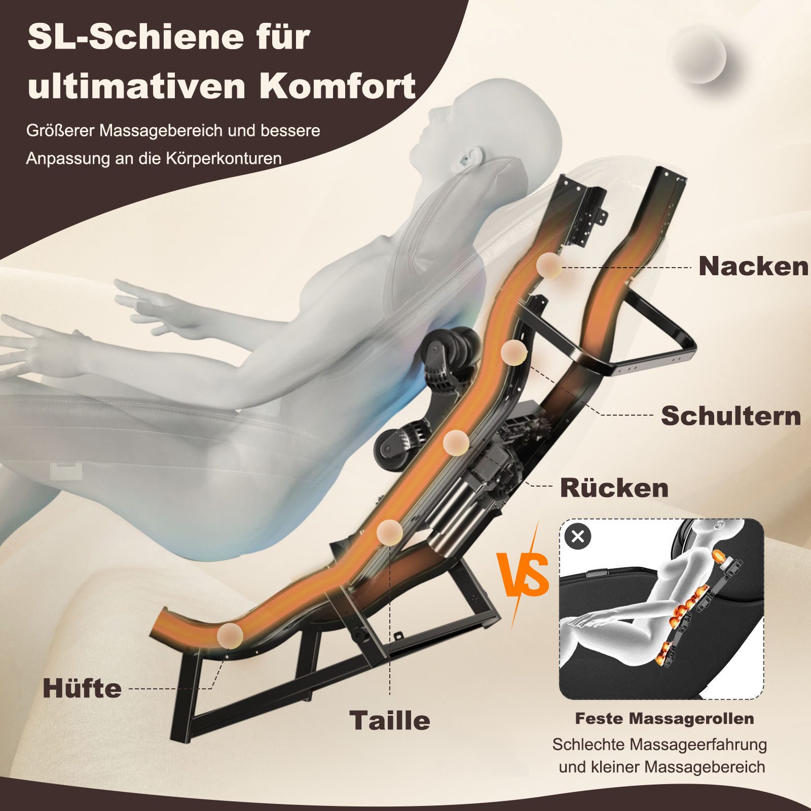 COSTWAY Massagesessel mit Wärme-&Liegefunktion, Ganzkörper, Zero Gravity