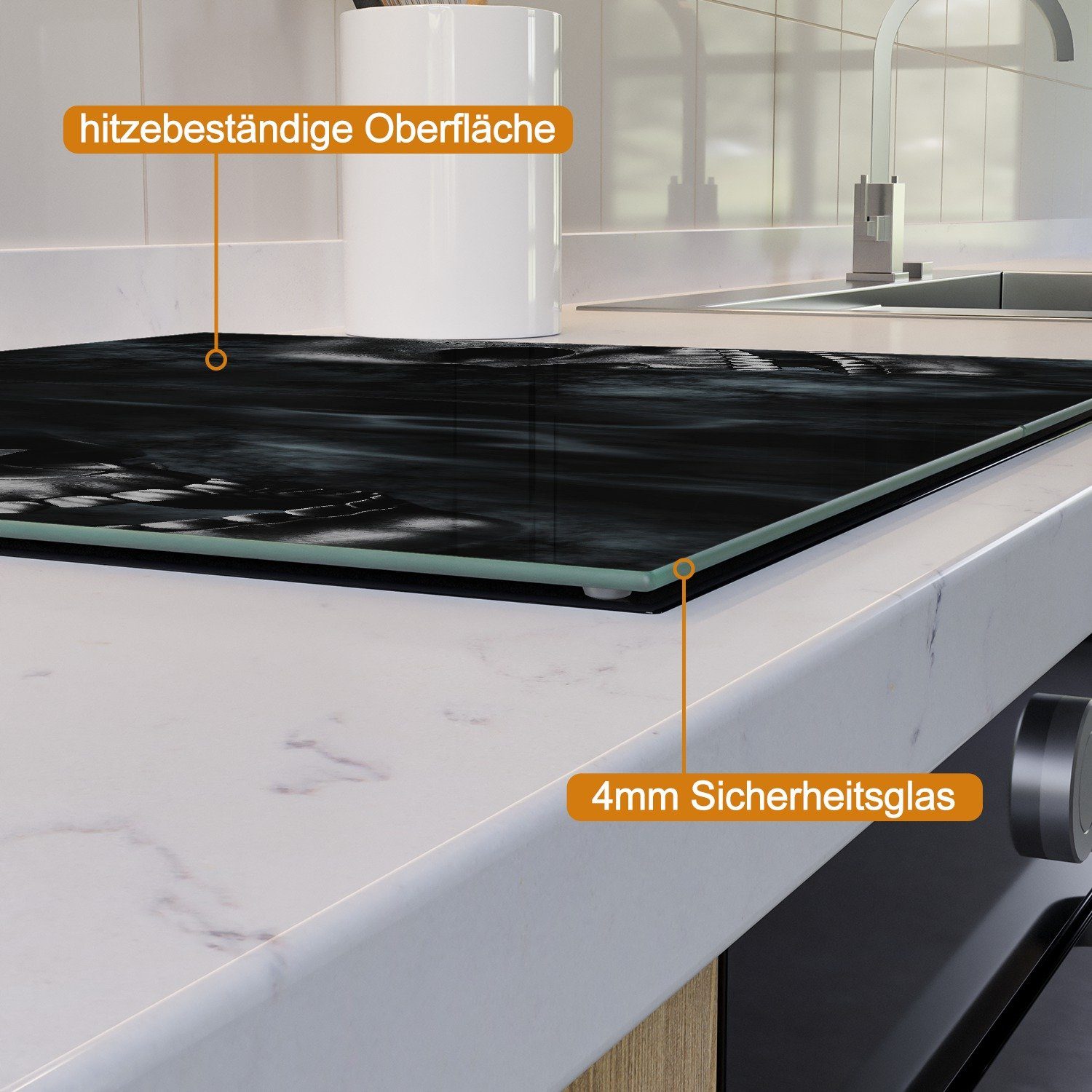 Wallario Herd-Abdeckplatte Rauchende Schädel, ESG-Sicherheitsglas, (Glasplatte, 2 tlg., inkl. 5mm Noppen), verschiedene Größen