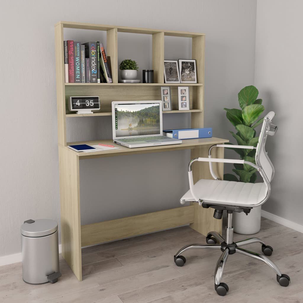 furnicato Schreibtisch mit Regalen 110 x 45 x 157 cm Sonoma-Eiche (1-St), Platzsparender Computertisch mit Oberschrank für dein Home-Office