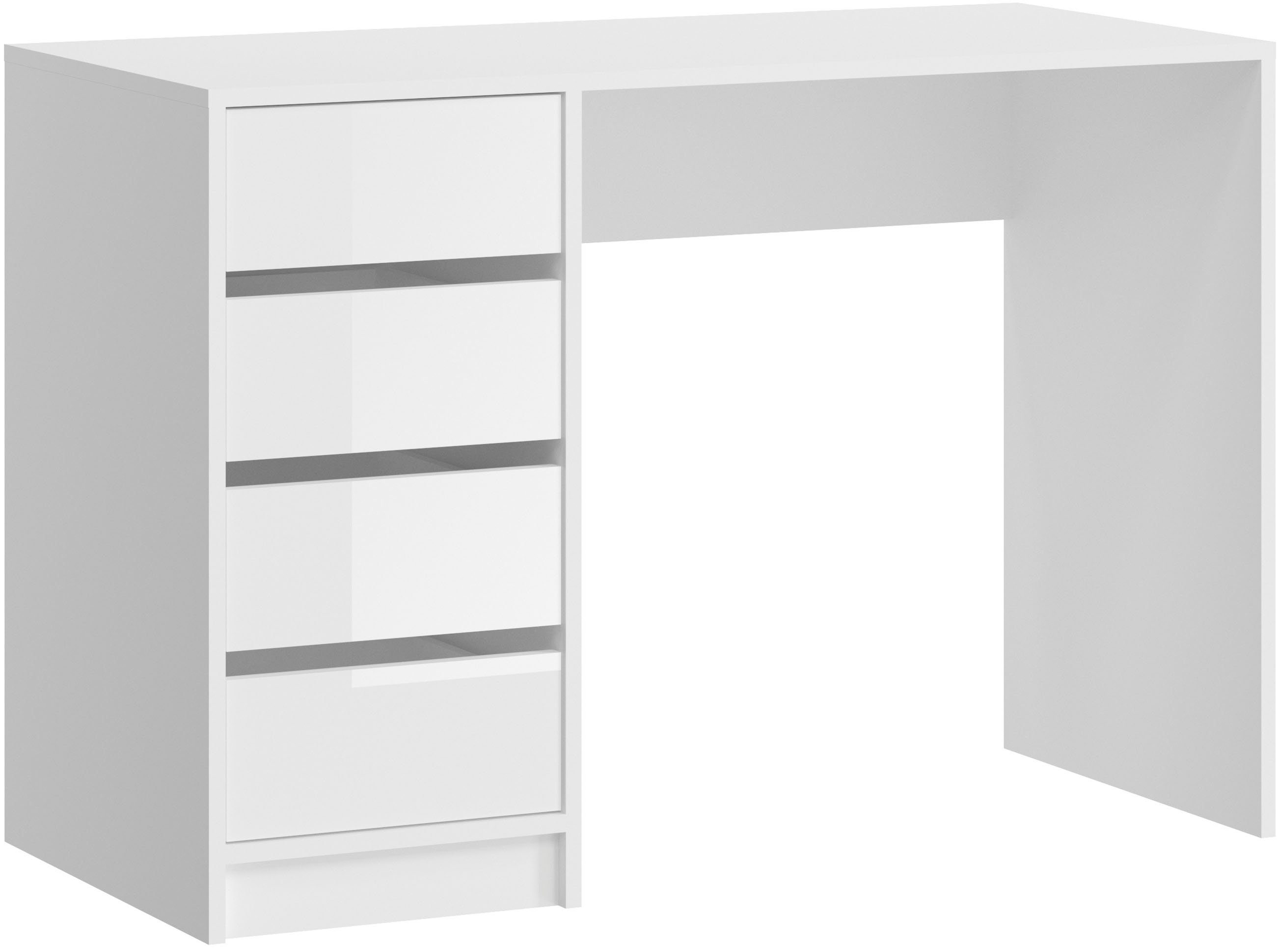 Home affaire Schreibtisch Pisa, Breite 110 cm, 4 Schubkästen, hochglanz Schubkastenfront, grifflose Optik, individuell einsetzbar, Schminktisch, Homeoffice
