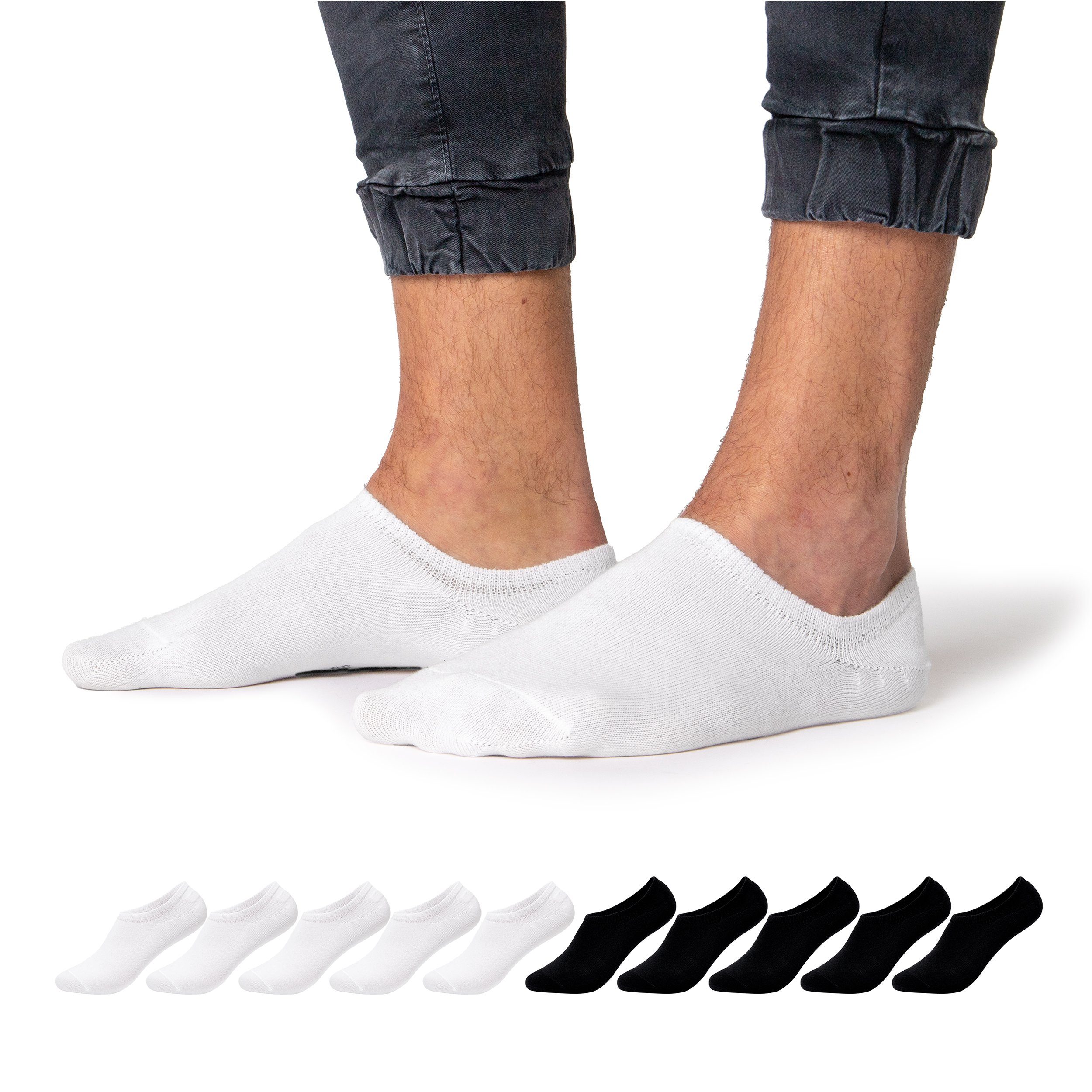 OCCULTO Füßlinge Herren Füsslinge 10er Pack (Modell: Strolch) (10-Paar) 5x Blk, 5x Wht | Sneakersocken