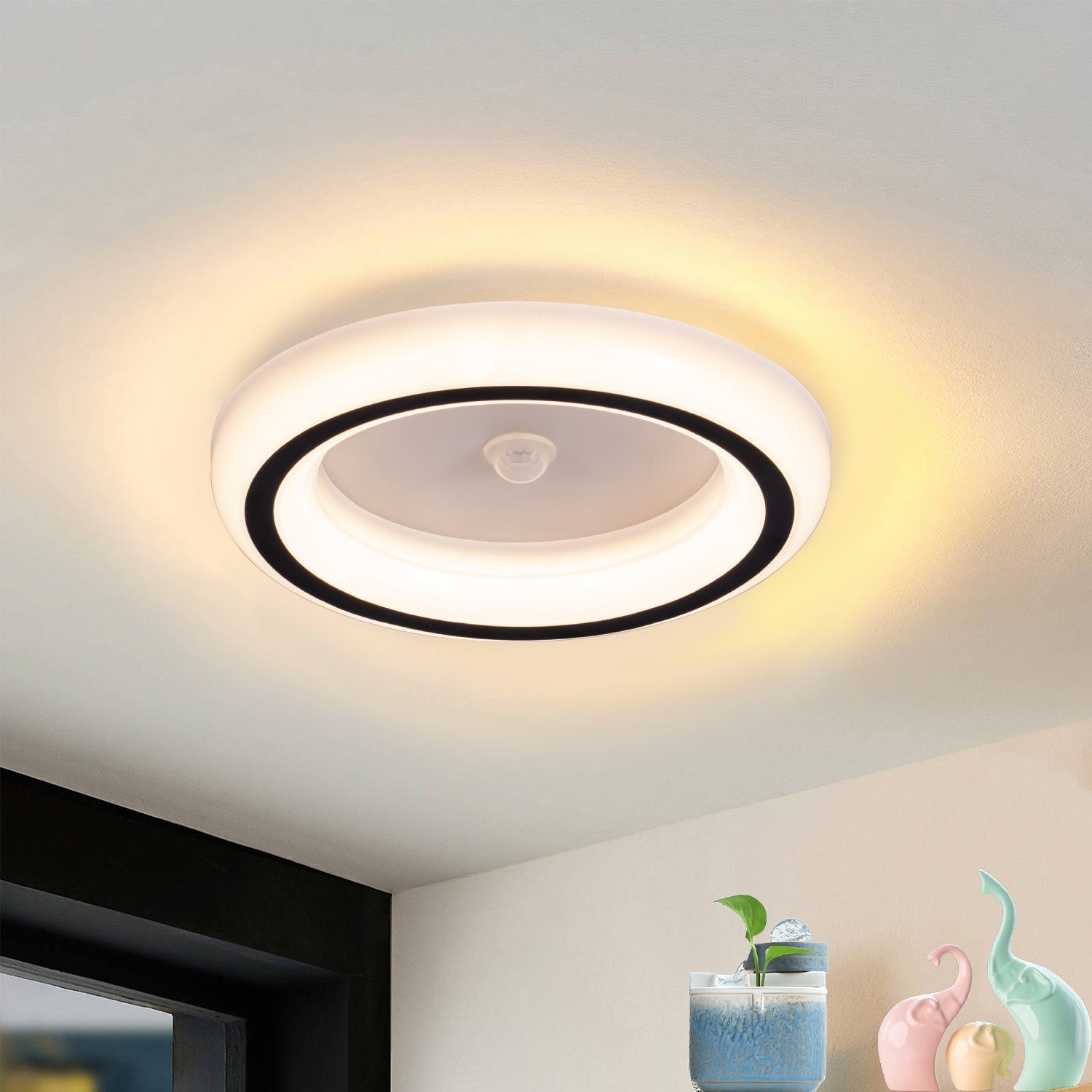 Ailiebe Design LED Deckenleuchte, Bewegungsmelder, mit fest Warmweiß, LED Flur, LED mit Diele integriert, Bewegungsmelder