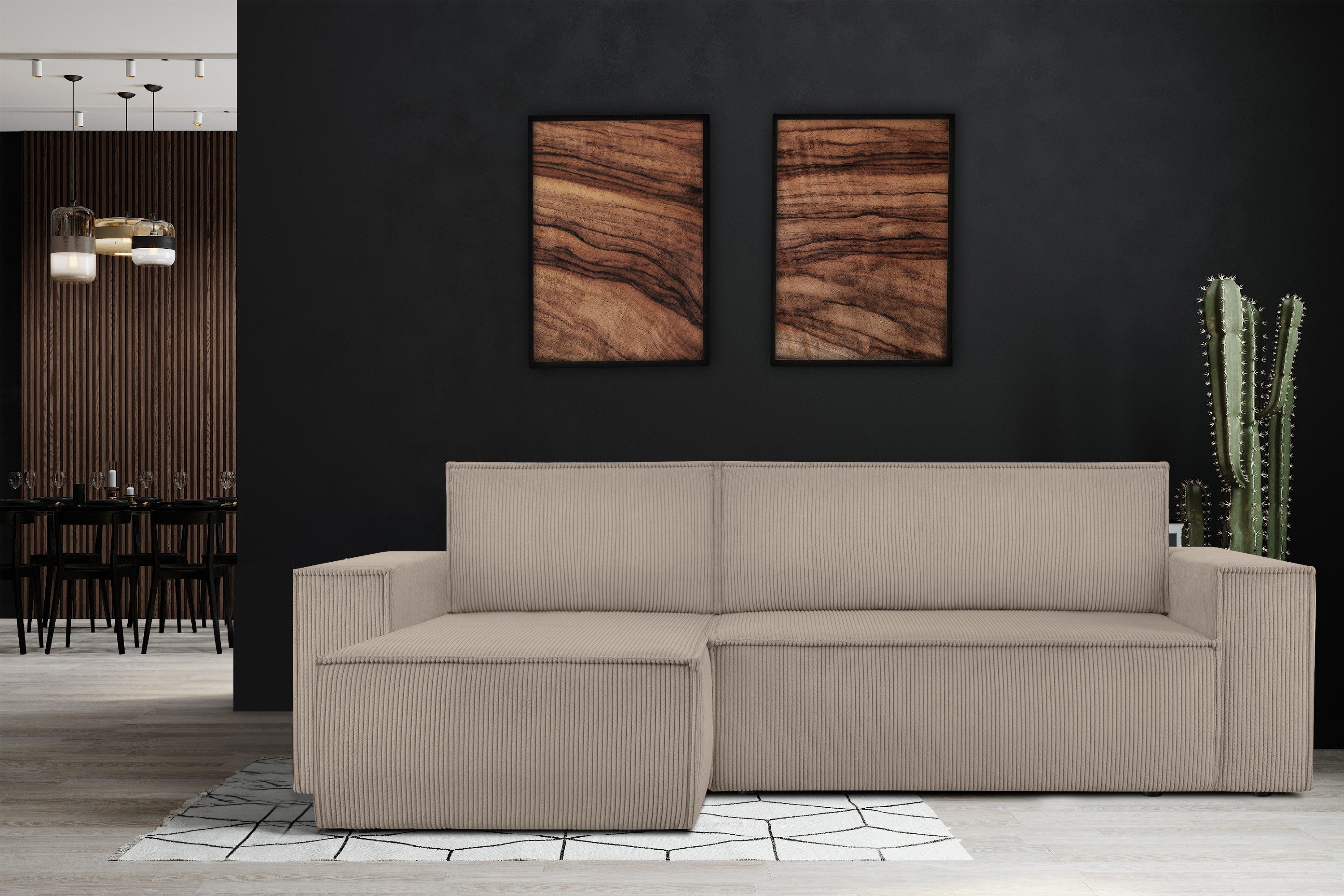 KONSIMO® Ecksofa NAPI L-Form, links oder rechts montierbar, hergestellt in der EU, Eckcouch mit Schlaffunktion und Bettkasten, Hochwertige Wellenfedern