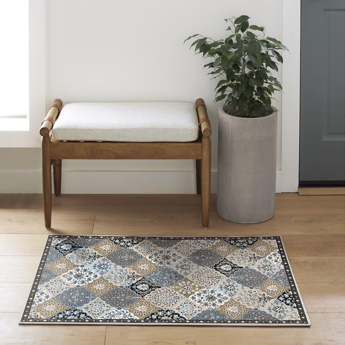 Coonoor Badematte Innen Fußmatte,Boho Blumen Teppich, Für Badezimmer Esszimmer Waschküche 40*60cm – Bild 3 von 3