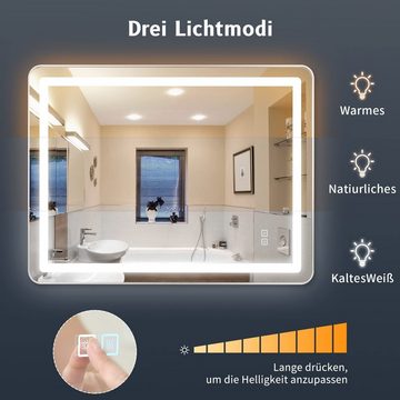 DOTMALL Badspiegel mit Beleuchtung 80x60cm Anti-Beschlag 3 Farbtemperatur Licht
