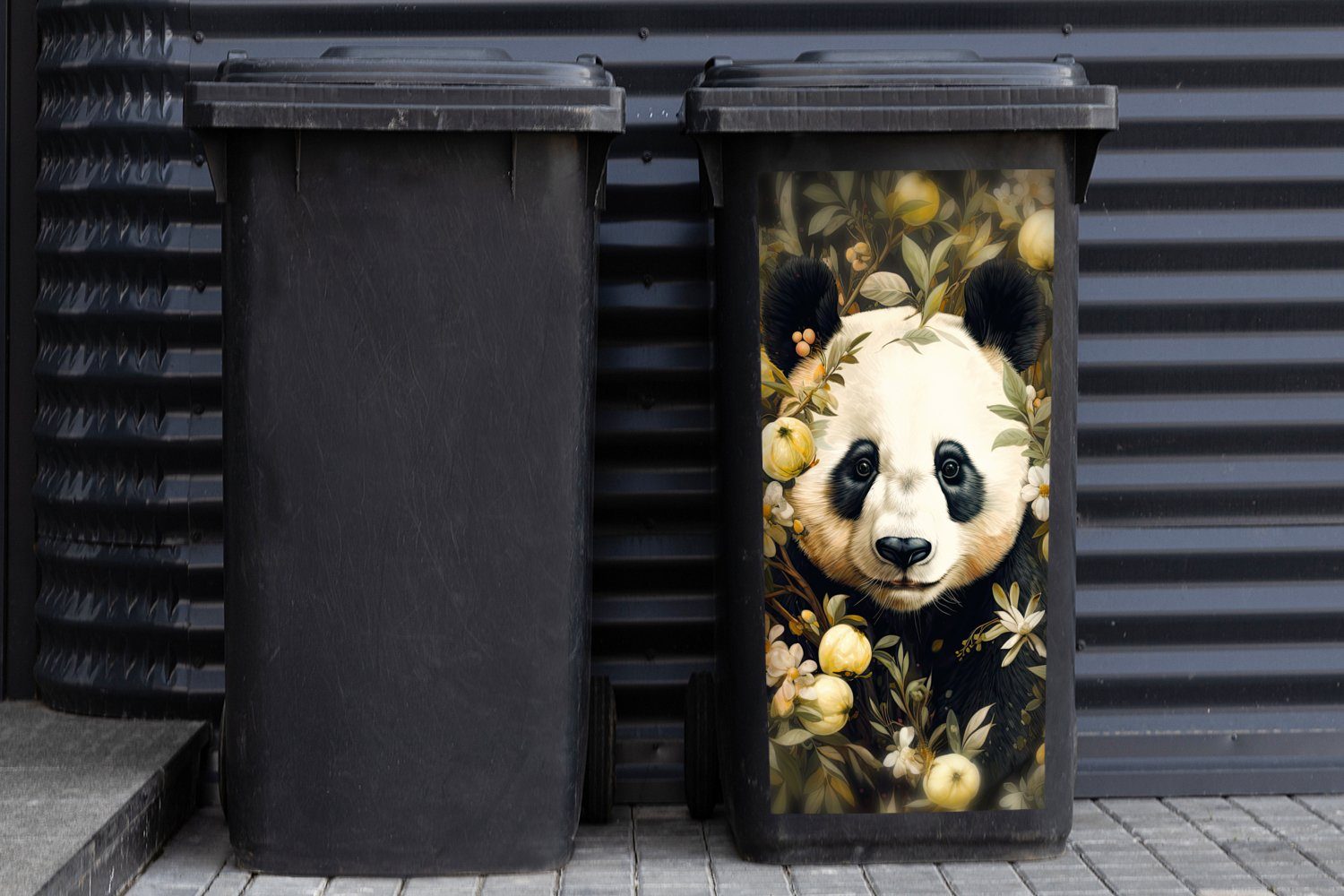 MuchoWow - - Wandsticker Blumen Wildtiere Mülltonne, Abfalbehälter Mülleimer-aufkleber, Pandabär St), Container, Sticker, (1 - Panda
