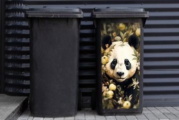 MuchoWow Wandsticker Panda - Pandabär - Wildtiere - Blumen (1 St), Mülleimer-aufkleber, Mülltonne, Sticker, Container, Abfalbehälter