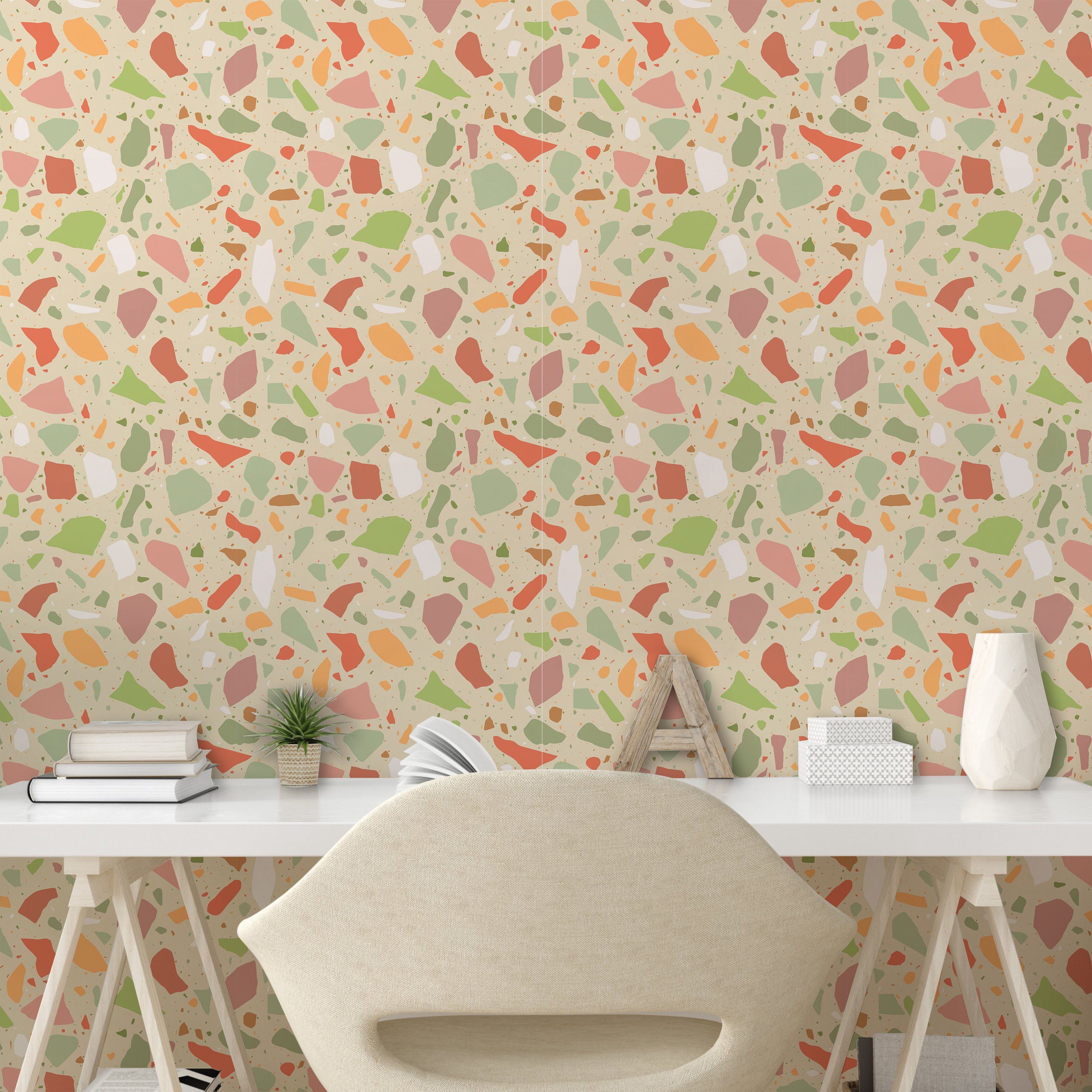 Abakuhaus Vinyltapete selbstklebendes Wohnzimmer Terrazzo Pastell Küchenakzent, Abstrakt Shapes